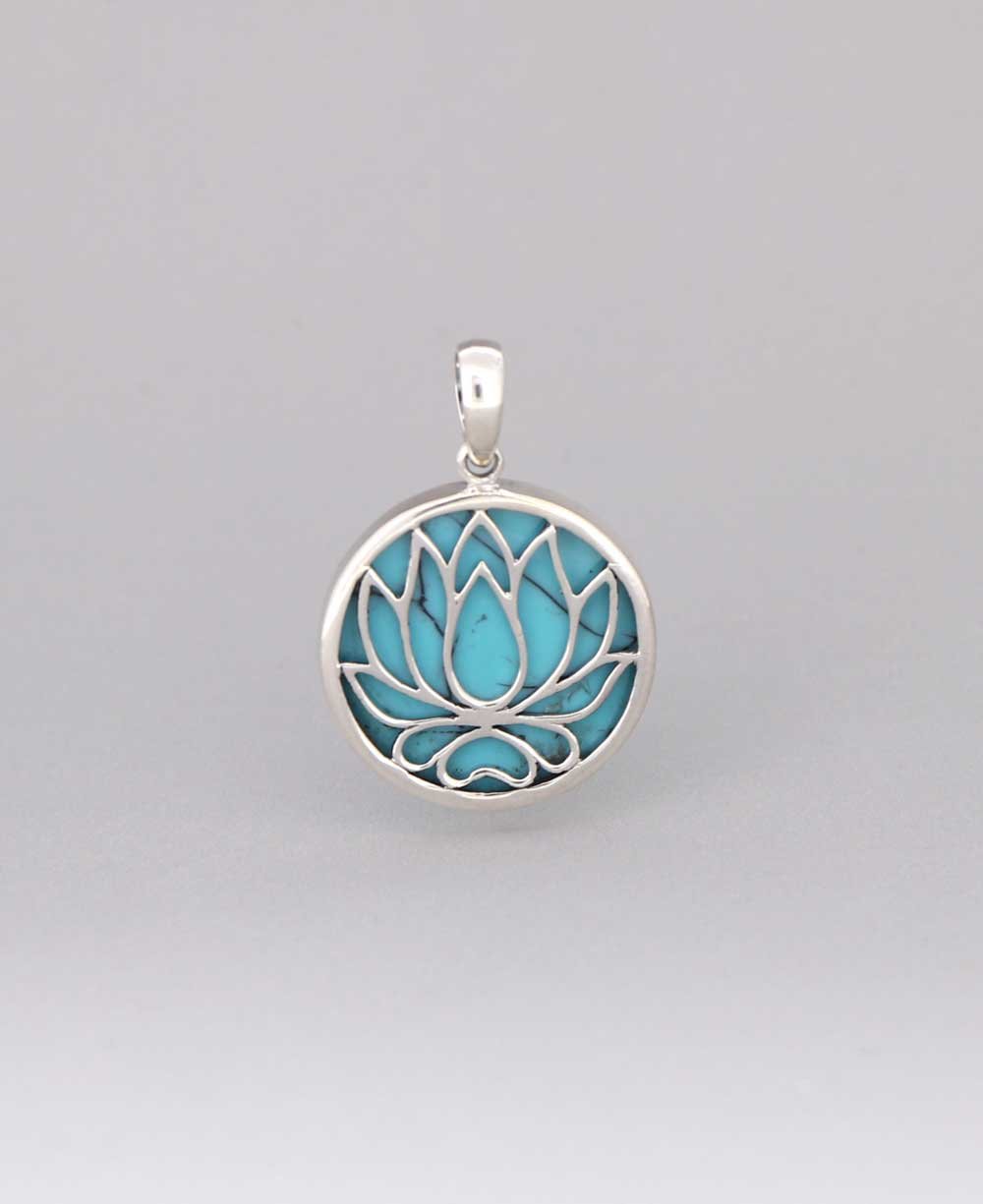 Sterling Silver Lotus Pendant with Reconstituted Turquoise、mySite、topwebapps