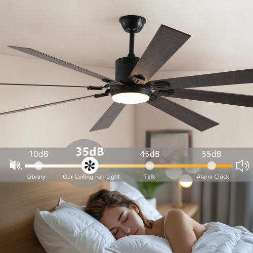 72" Walnut LED Ceiling Fan Light with 8 Wooden Blades, Remote Control, Adjustable Color Temperature for Living Room, Bedroom, or Dining Room (Silent/6-Speed/Reversible/DC Motor)、、eastwooduniform
