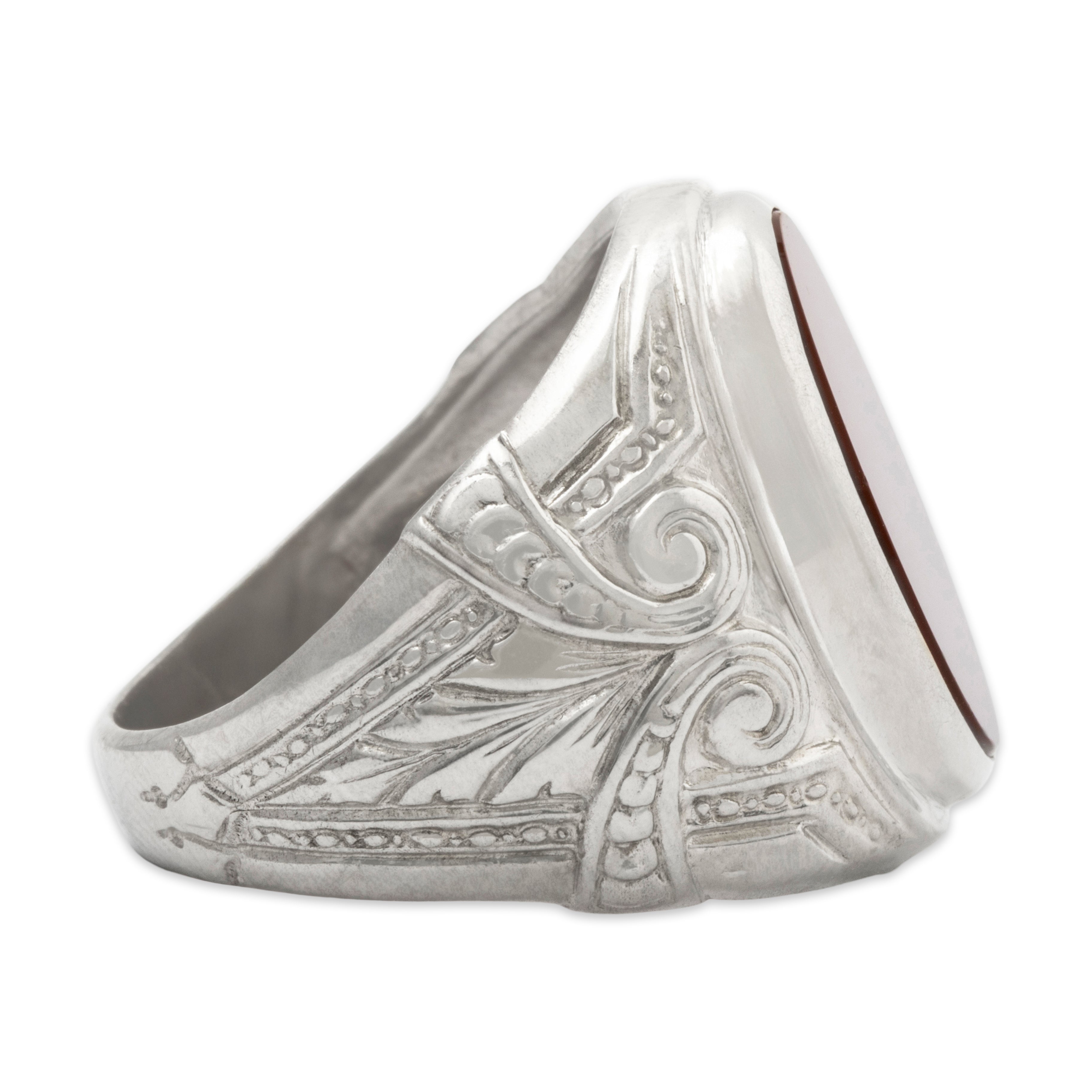 Antique Large 10k White Gold 4.11ct Carnelian Engraved Shoulders Signet Ring、mySite、hinf8tx79