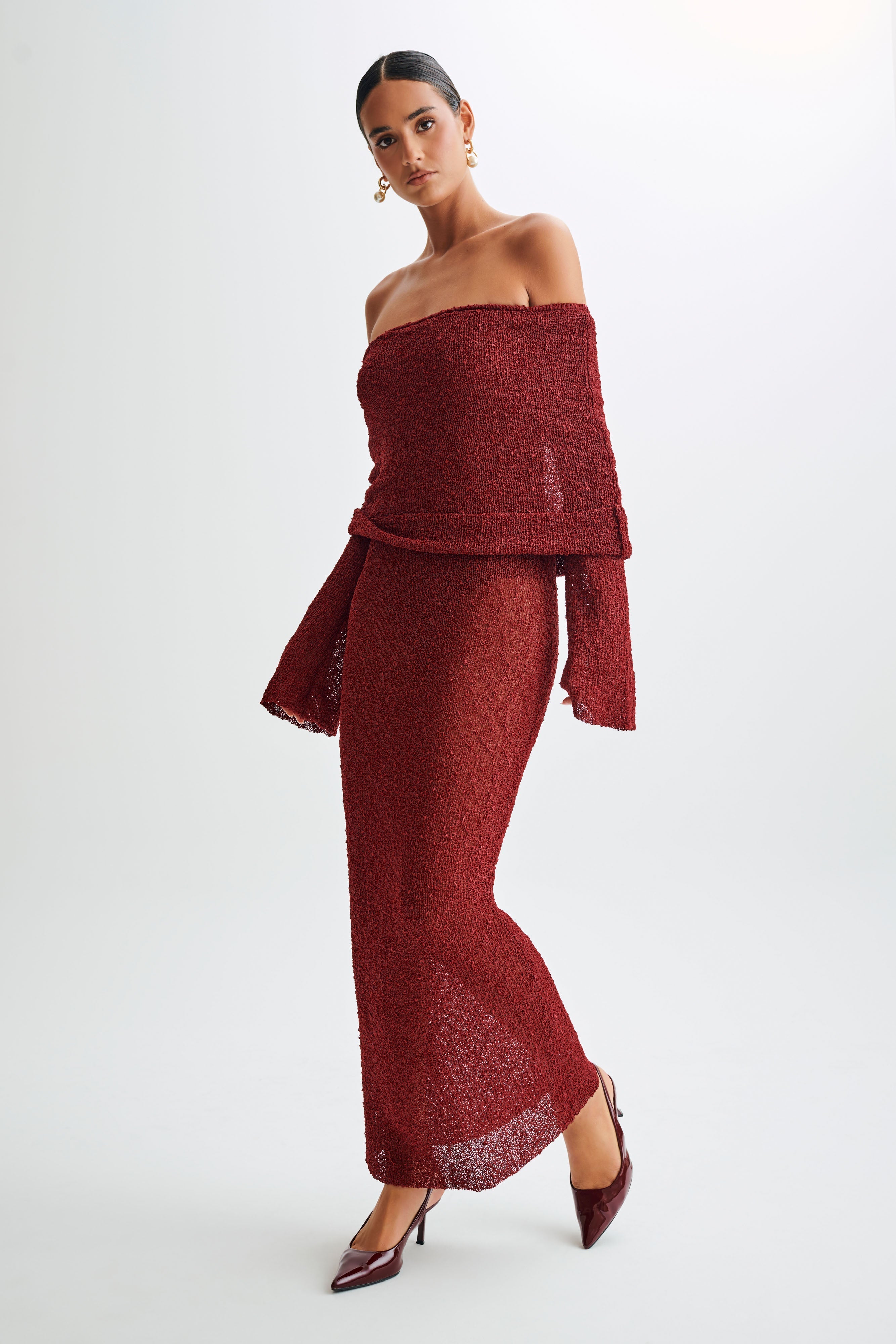 Marisol Off Shoulder Boucle Maxi Dress - Plum、mySite、solidvoid