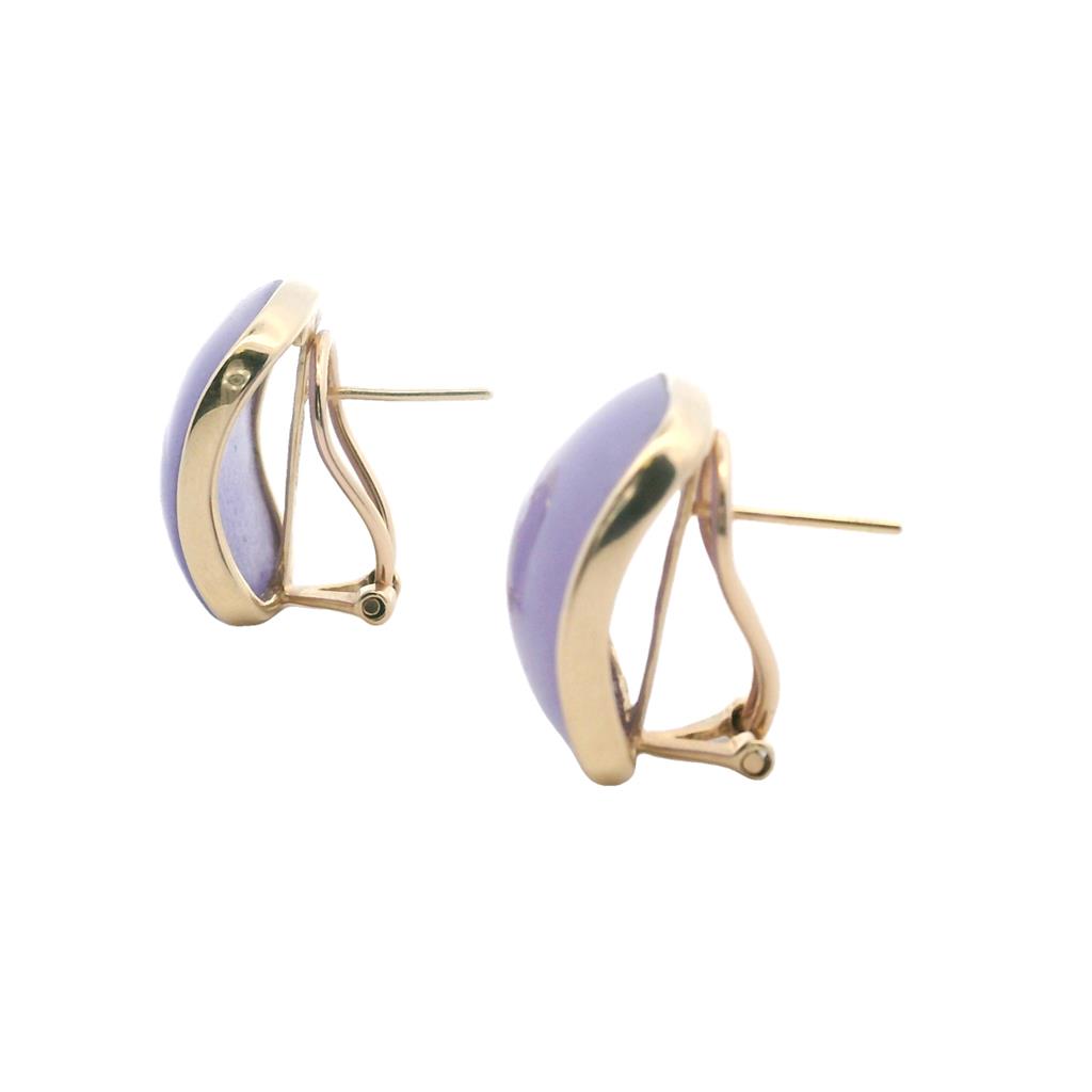  Estate 14K Yellow Gold Dyed Lavender Jadeite Stud Earrings