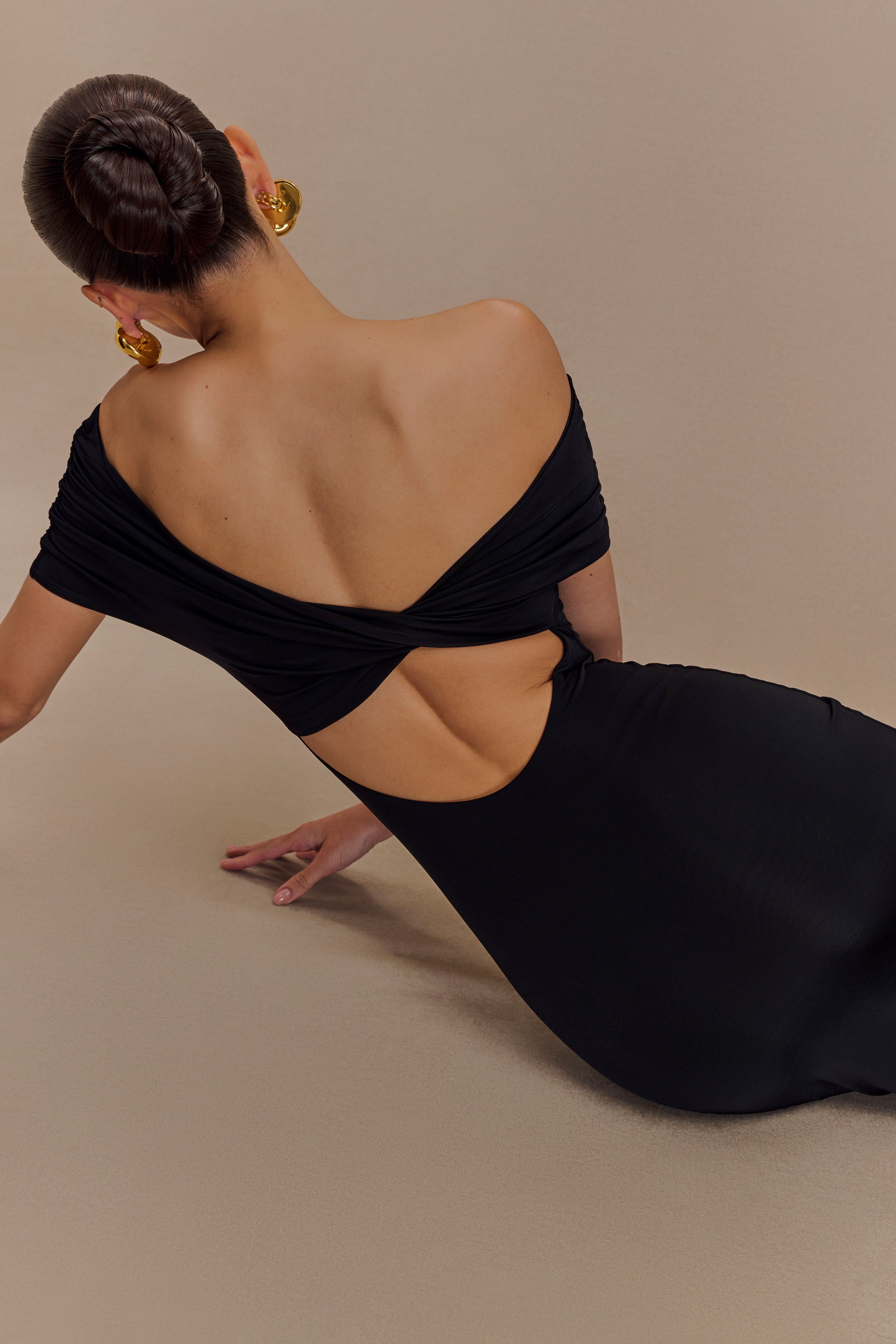 Imogen Off Shoulder Slinky Maxi Dress - Black、mySite、solidvoid