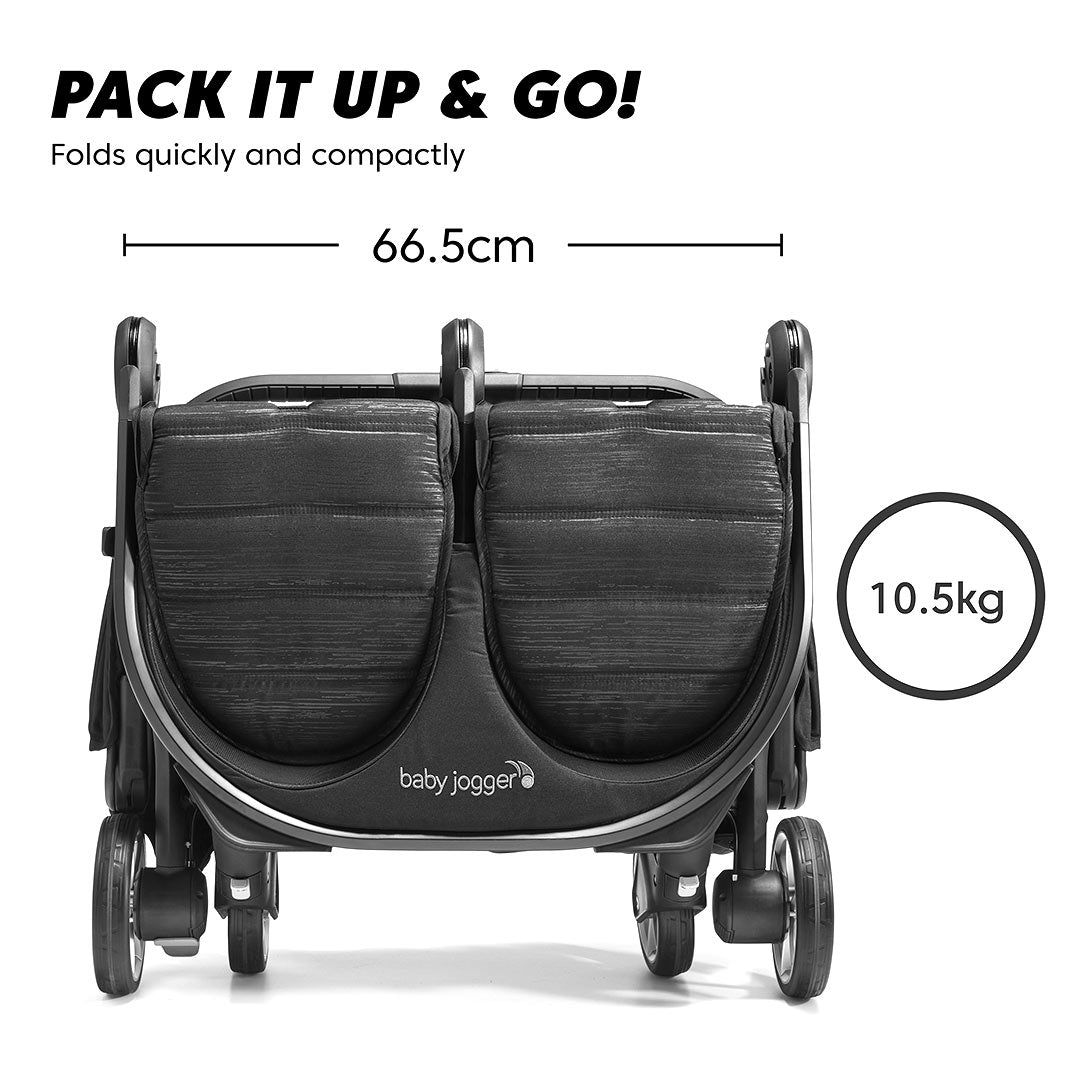  Baby Jogger City Tour 2 Double Pushchair + Carrycot Bundle - Pitch Black、mySite、merchandisen