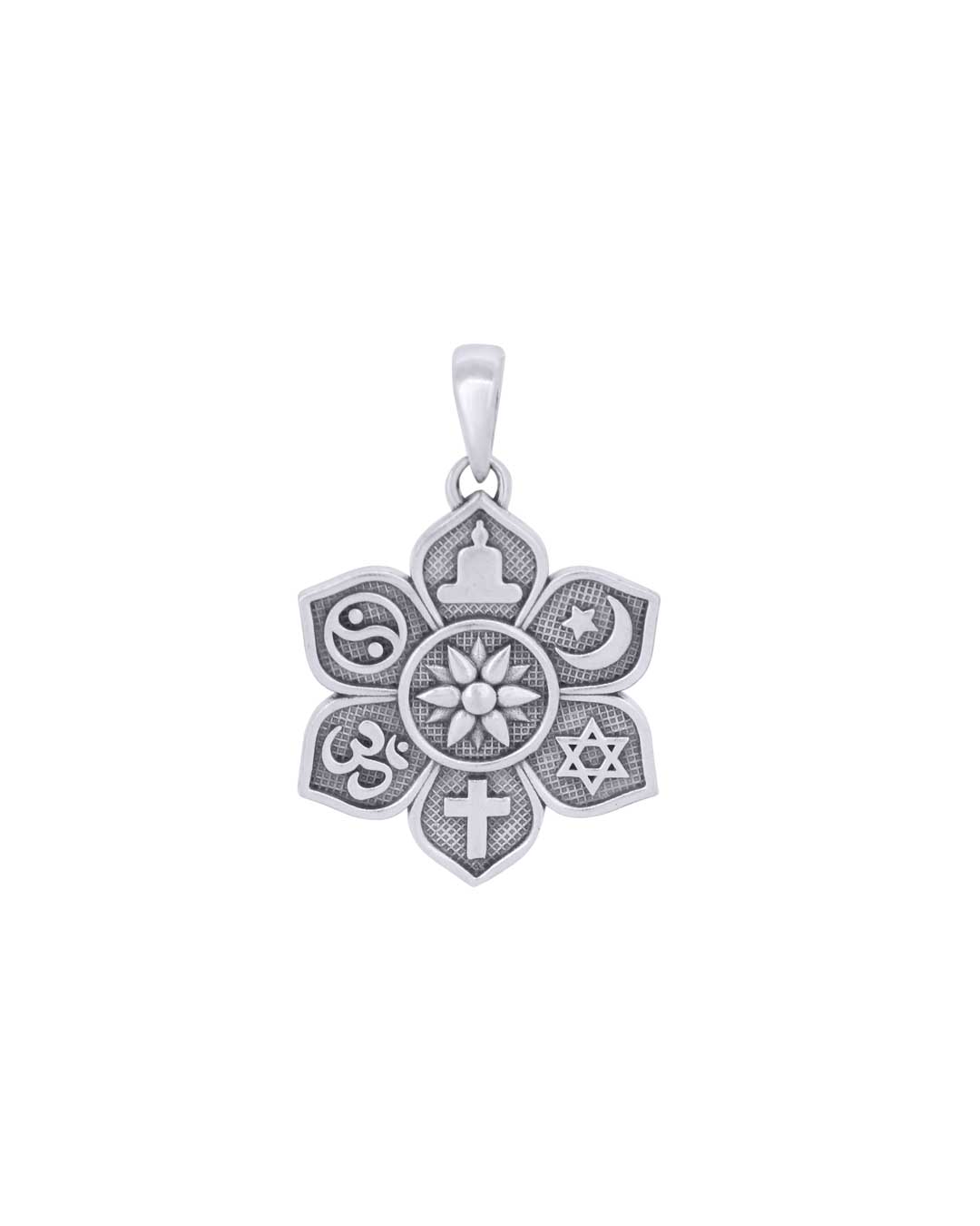 Sterling Silver Coexist Harmony Pendant – Lotus Design with Spiritual Symbols of Unity、mySite、topwebapps