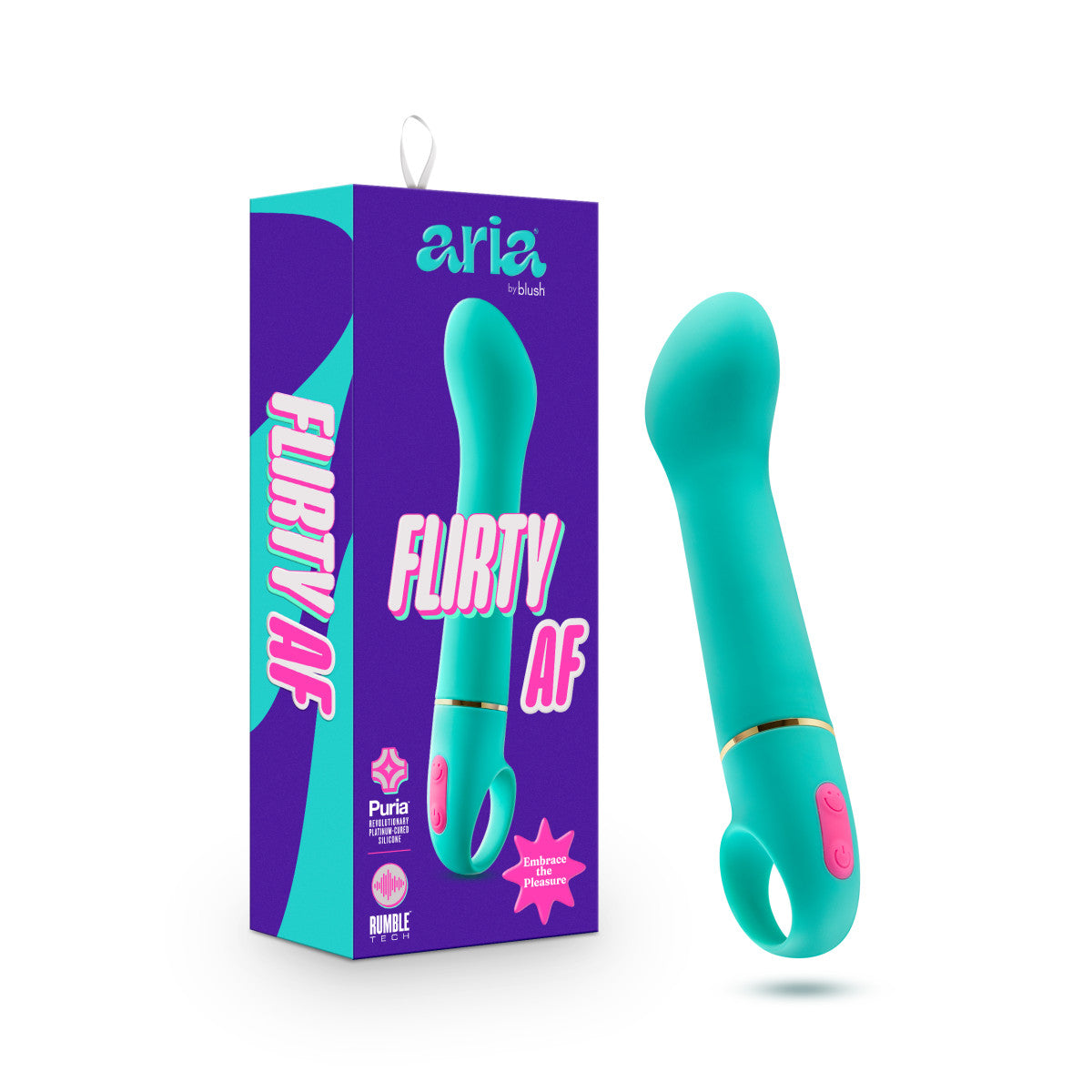 Aria By Blush® | Flirty AF: Enhanced G-Spot Stimulation Teal Silicone Vibrator with Powerful RumboTech™ Technology、mySite、bottomscart