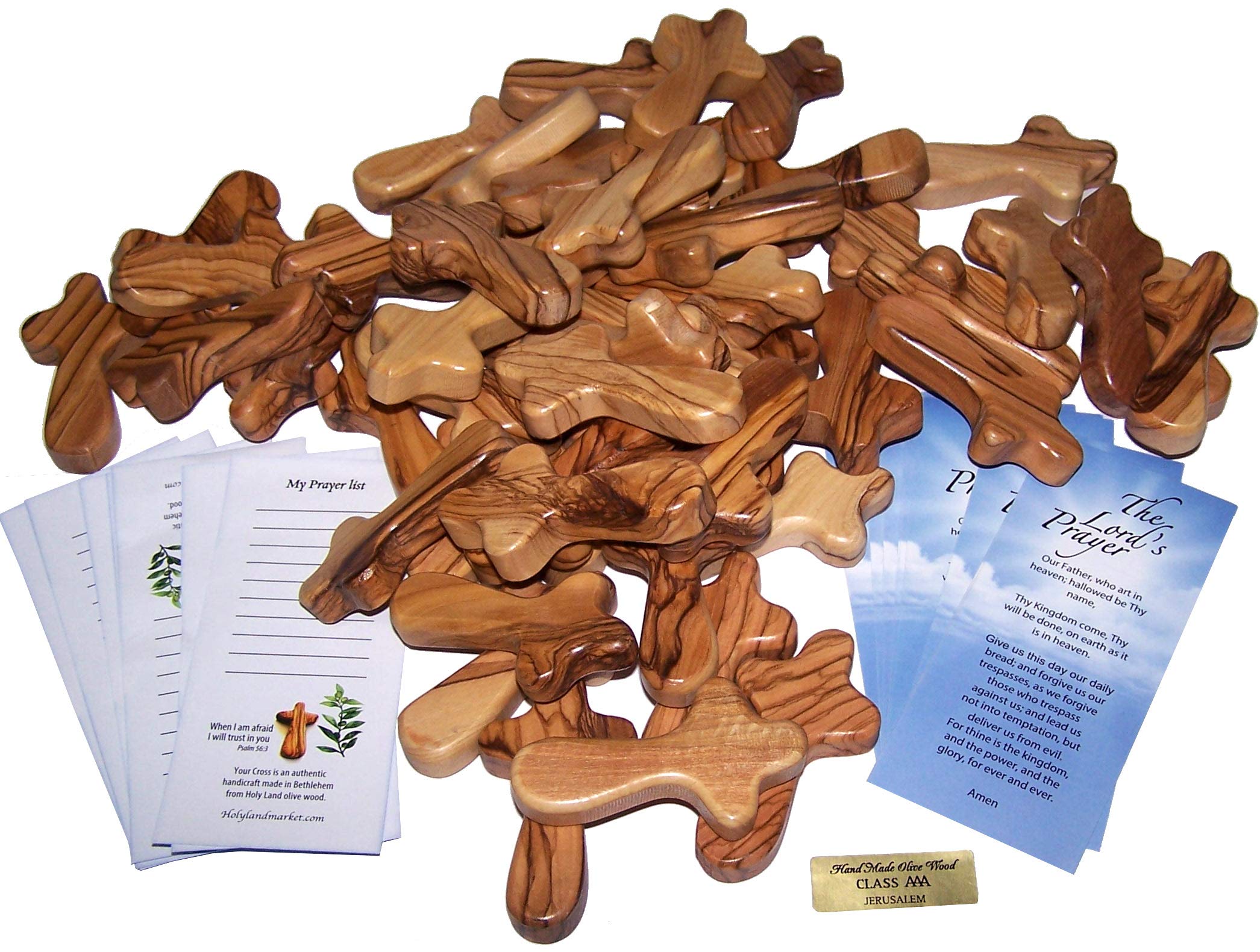 Holy Land Market Small Olive Wood Pocket / Holding Crosses With Certificates (2.5 Inches)、mySite、topwebapps