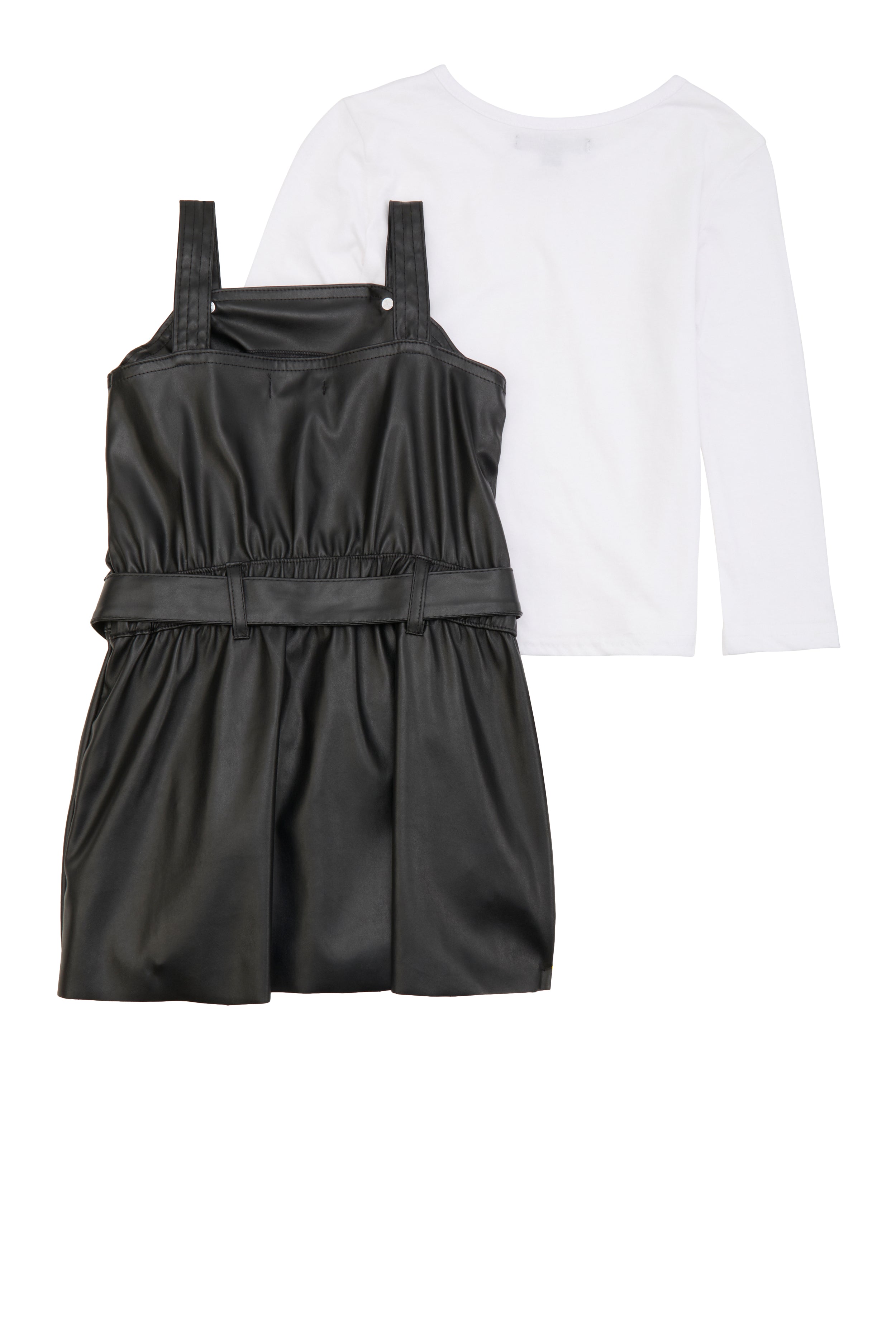 Little Girls Faux Leather Overall Dress with Tee、mySite、camillekostekn