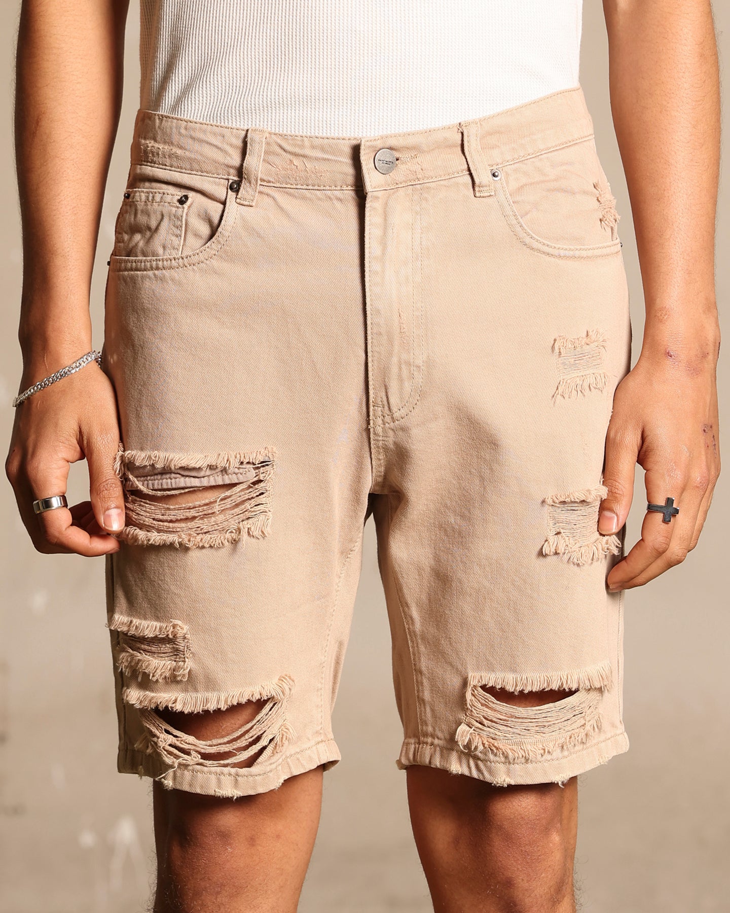 Saint Morta Destroyer Distressed Shorts Bone、mySite、zt4zffjzw