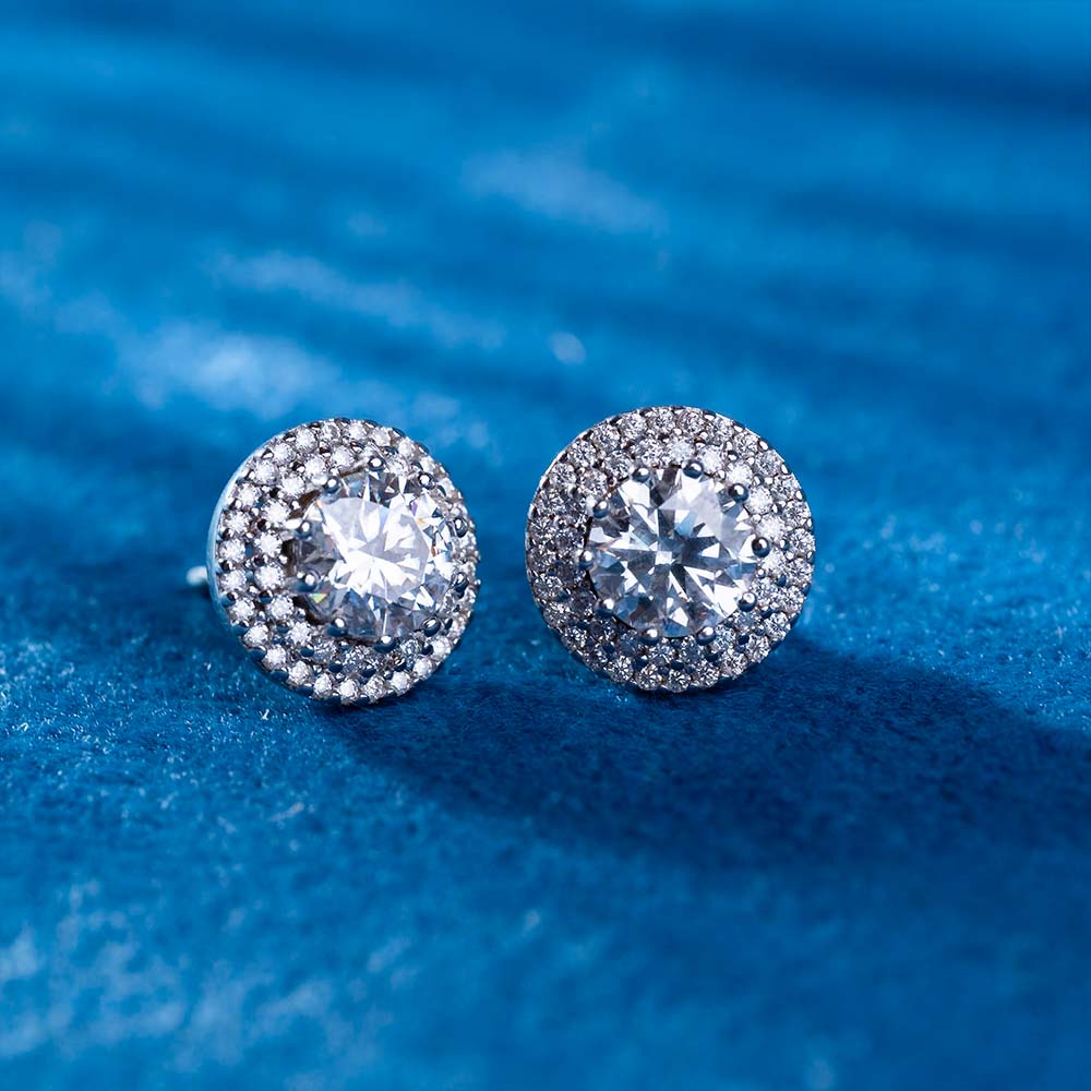11MM Double Halo Moissanite Stud Earrings 14K Gold、mySite、hinf8tx79