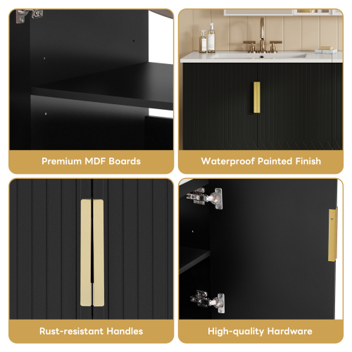 30" Vintage Bathroom Vanity with Ceramic Sink, with 3 Holes Single Ceramic Sink, Bathroom Storage Vanity Cabinet with 2 Soft Closing Doors、、xpatfood