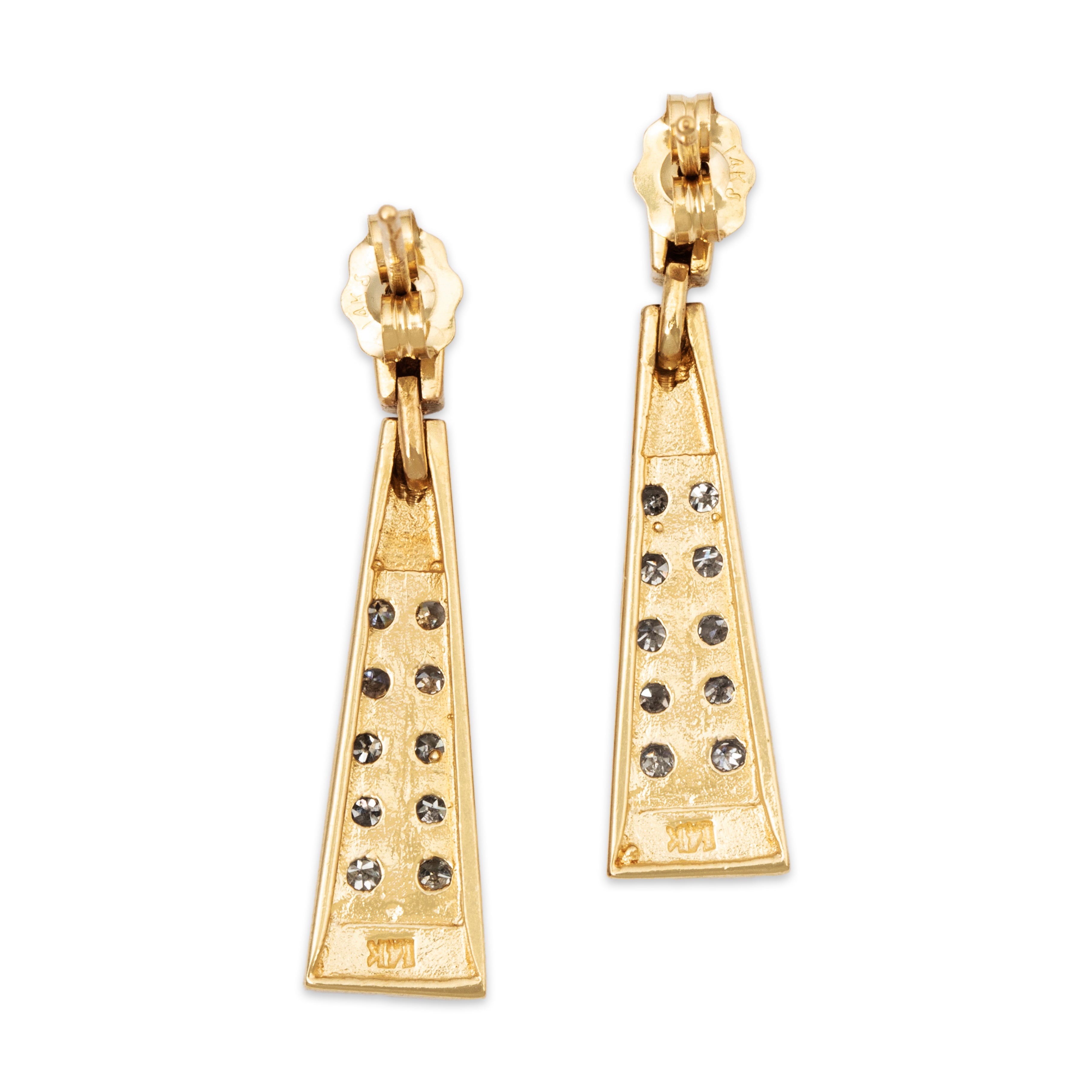 Vintage 14k Yellow Gold .22cttw Diamond Modernist Tapered Earrings、mySite、hinf8tx79