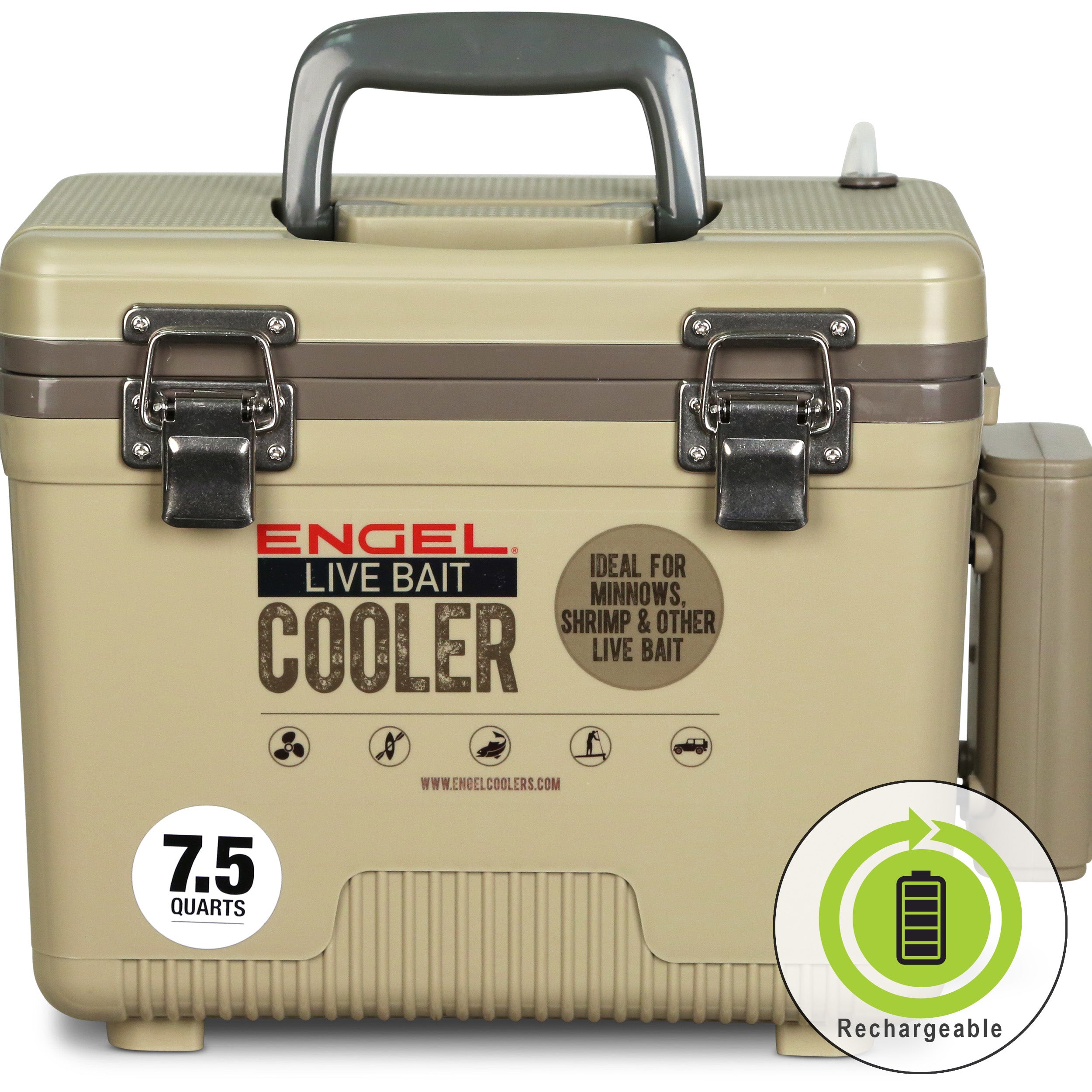 Engel 7.5Qt Live bait Pro Cooler with AP3 Rechargeable Aerator & Stainless Hardware、mySite、noshort