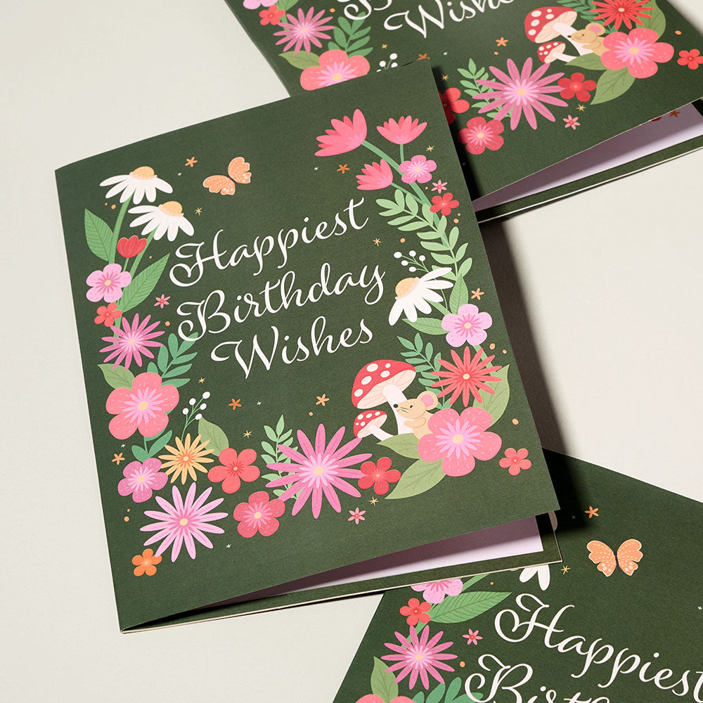 'Happiest Birthday Wishes' Floral Field Mouse Plushpop Card、mySite、solidvoid