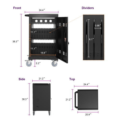 30+2Bay Mobile School Charging Cart Station for Chromebook, Tablet and Laptop Computer with Power Strip Included, Assembly Required-BLACK、、casual