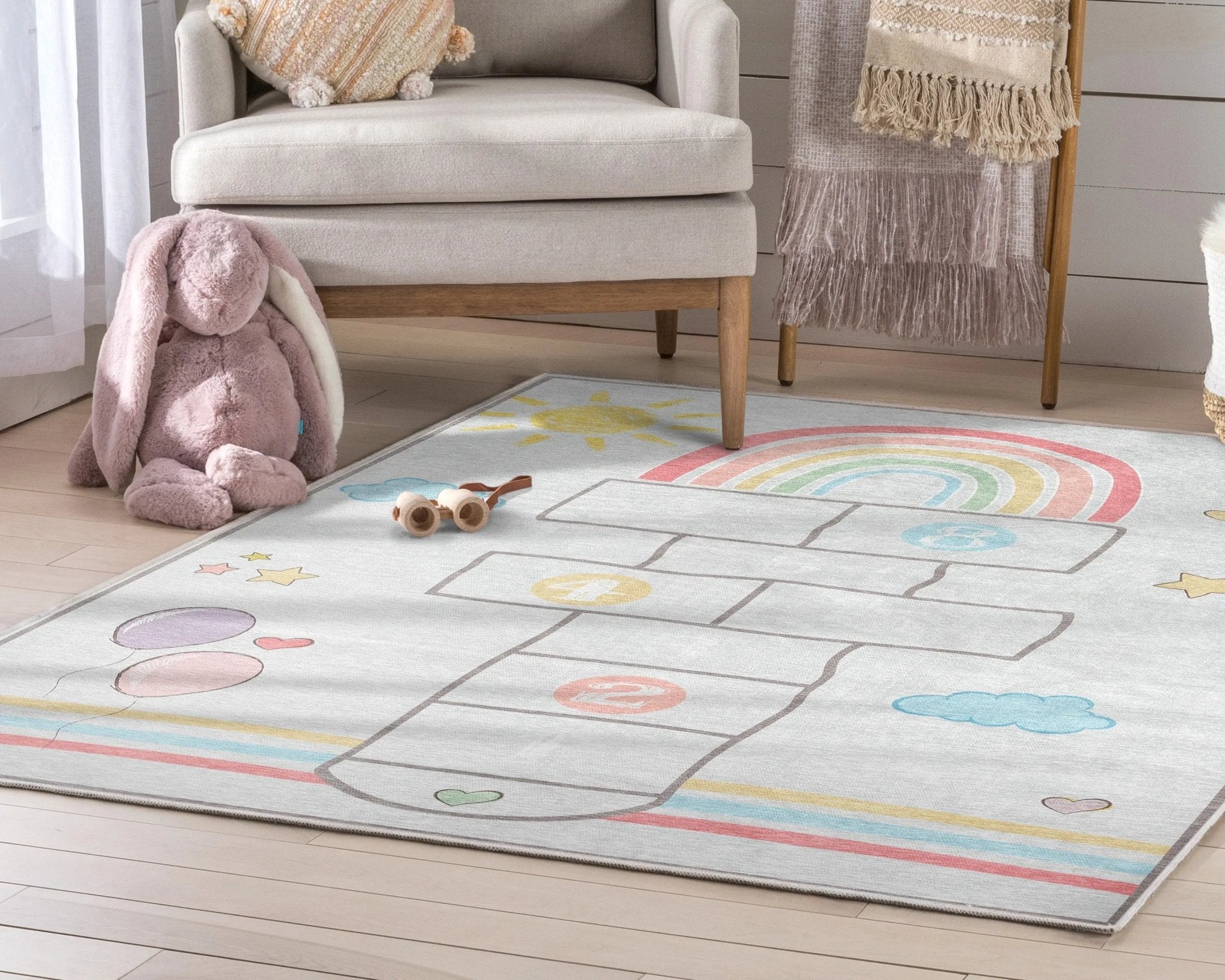 Hopscotch Modern Multi Grey Kids Flat-Weave Rug、mySite、gigharbornorthrealestate