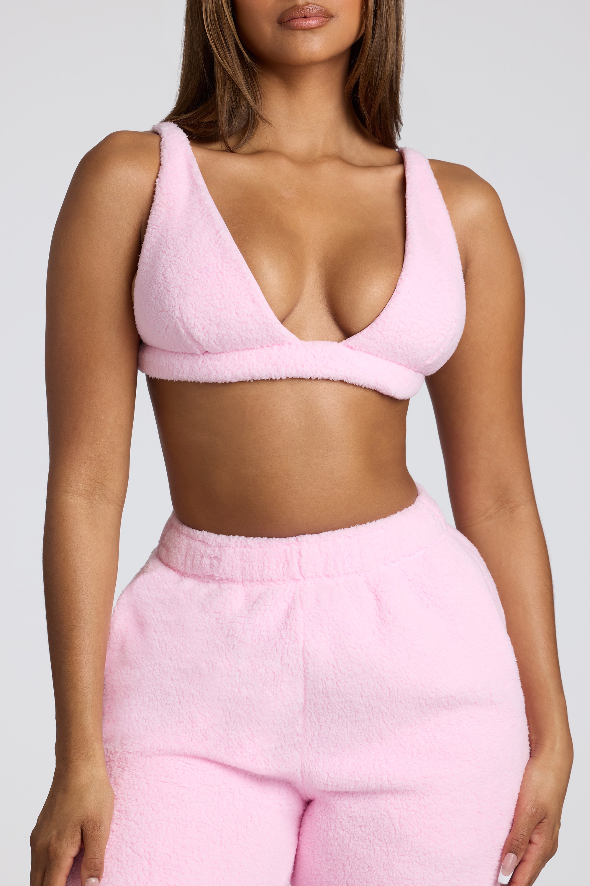 V Neck Fleece Bralette in Baby Pink、mySite、solidvoid