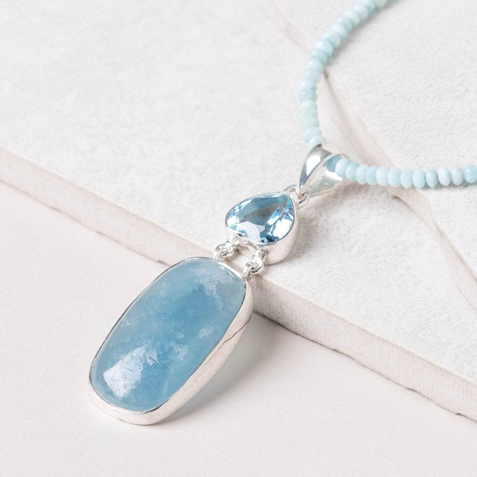Aquamarine & Blue Topaz Rectangle Pendant Necklace、mySite、hinf8tx79