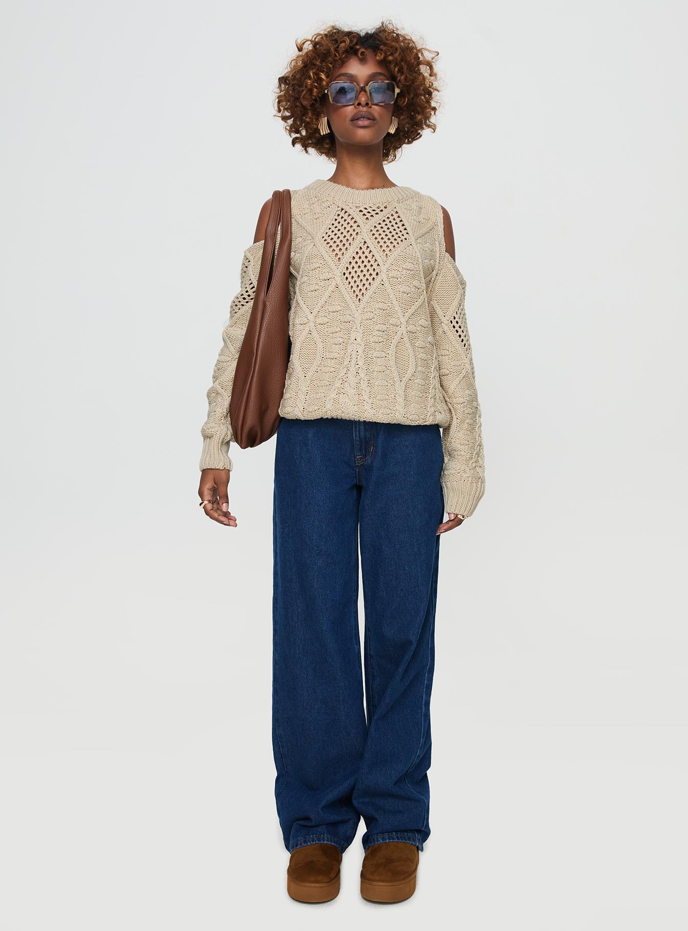Colser Cable Knit Sweater Beige Beige、mySite、solidvoid