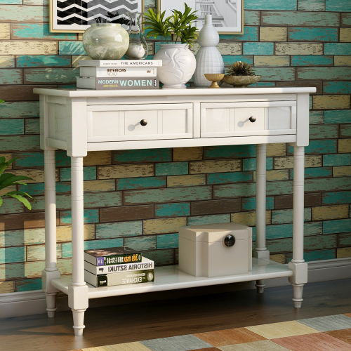 TREXM Daisy Series Console Table Traditional Design with Two Drawers and Bottom Shelf (Espresso)、、casual