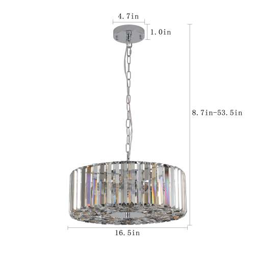 (Same as W1340120171/L5017) 17" Chrome Crystal Pendant Chandelier, Modern Hanging Light Fixture with Adjustable Height, 4-Light E26 Base for Living Room, Dining Room, or Kitchen (No Bulbs)、、eastwooduniform