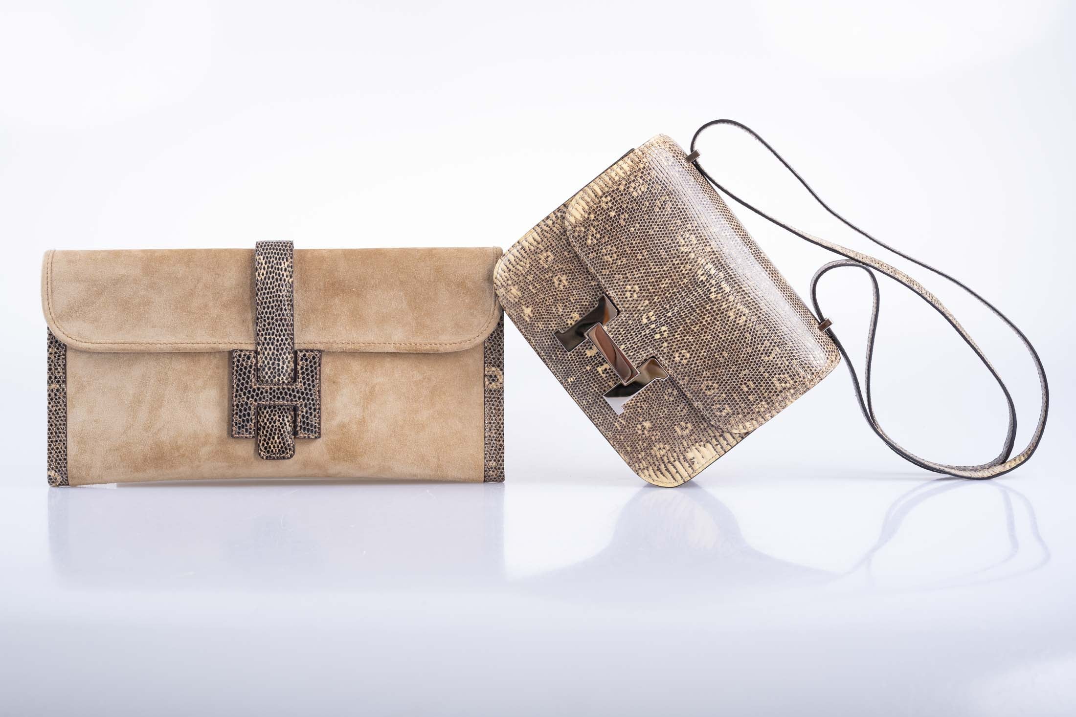 Hermès Jige Elan Clutch Sable Doblis Suede and Ombré Lizard、mySite、garminoutage.com