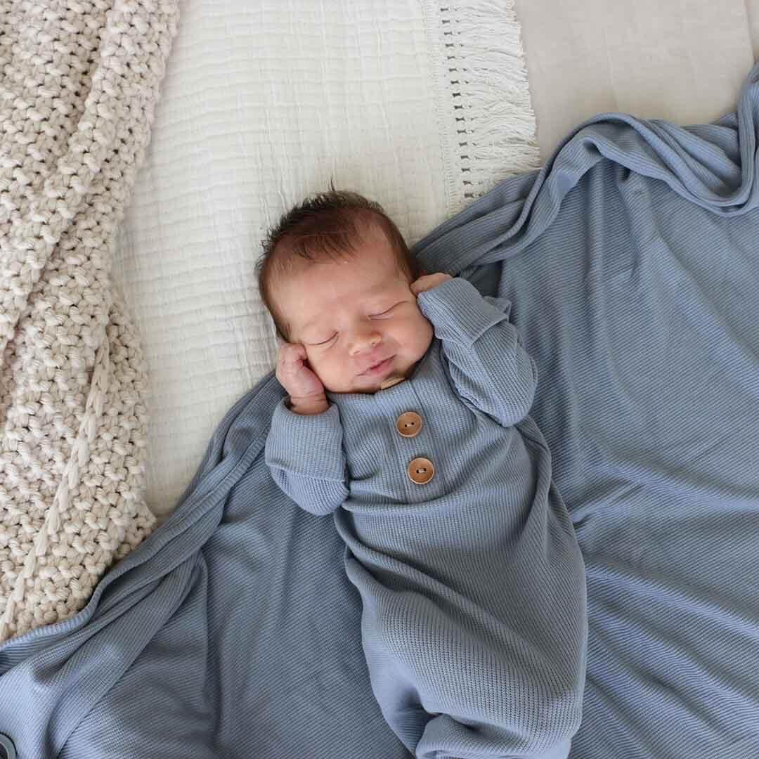  Dusty Denim Bamboo Waffle Oversized Swaddle Blanket、mySite、layawaytickets