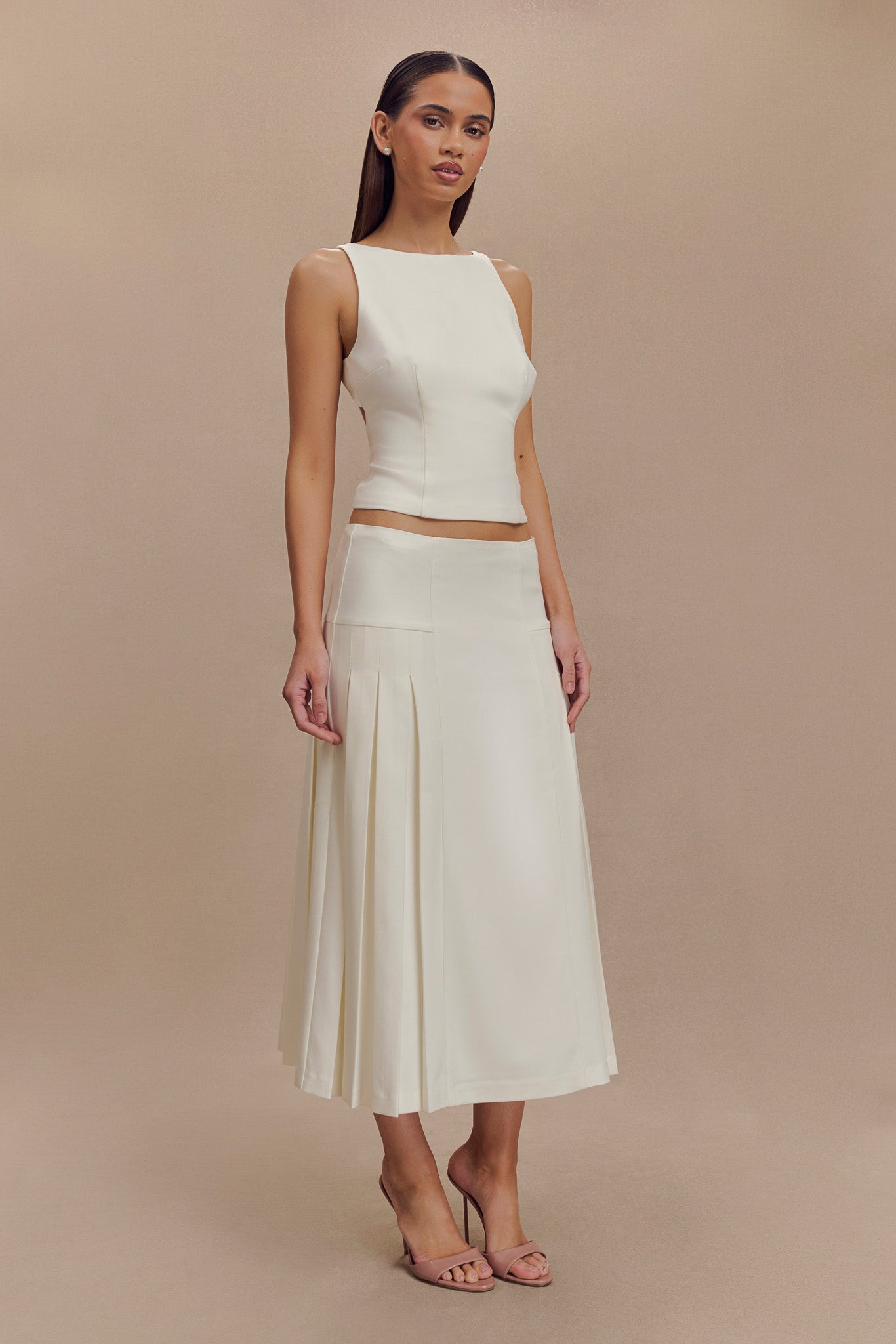 Brigette Boat Neck Longline Top - Ivory、mySite、solidvoid
