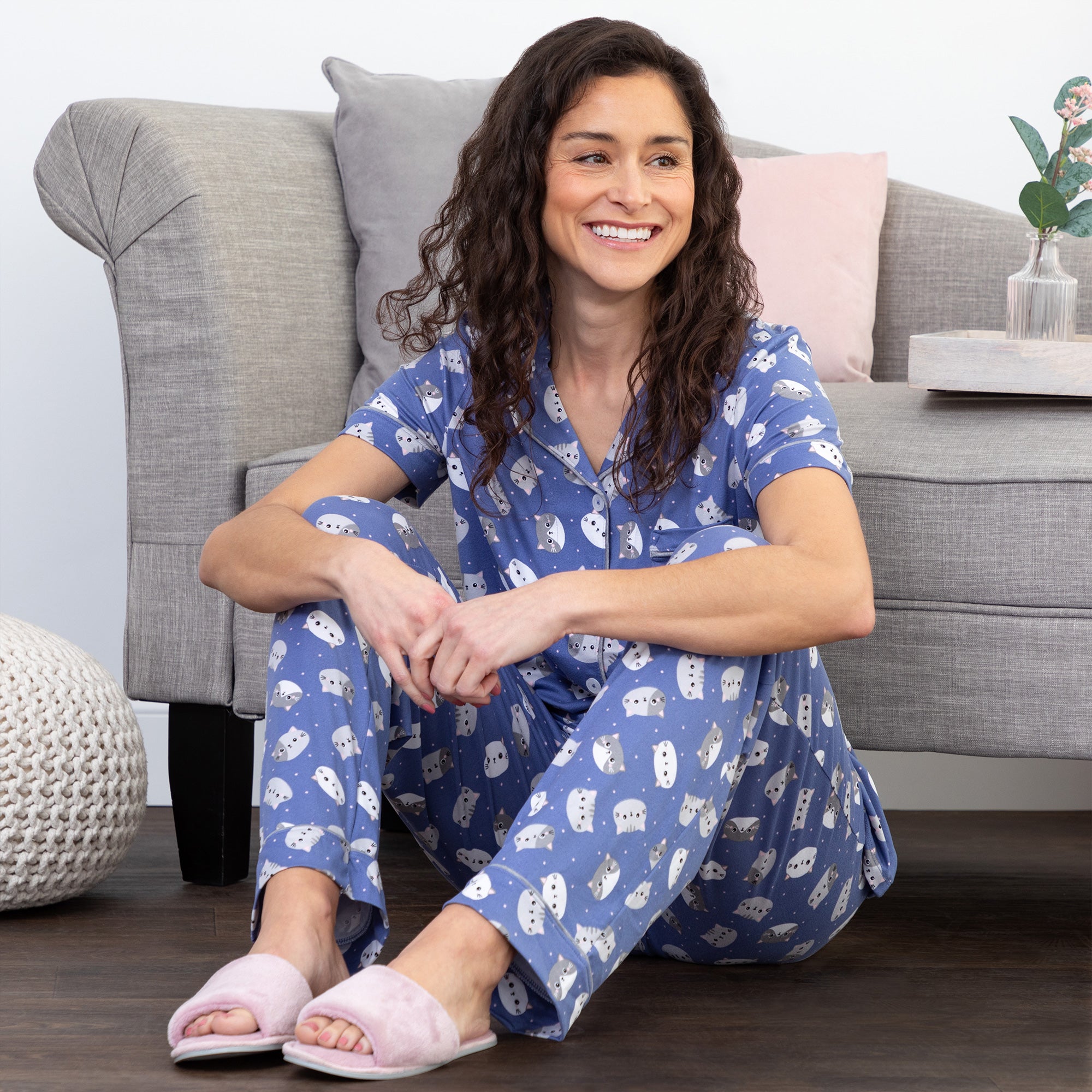 Cat Faces Button Up Pajama Set、mySite、camillekostekn