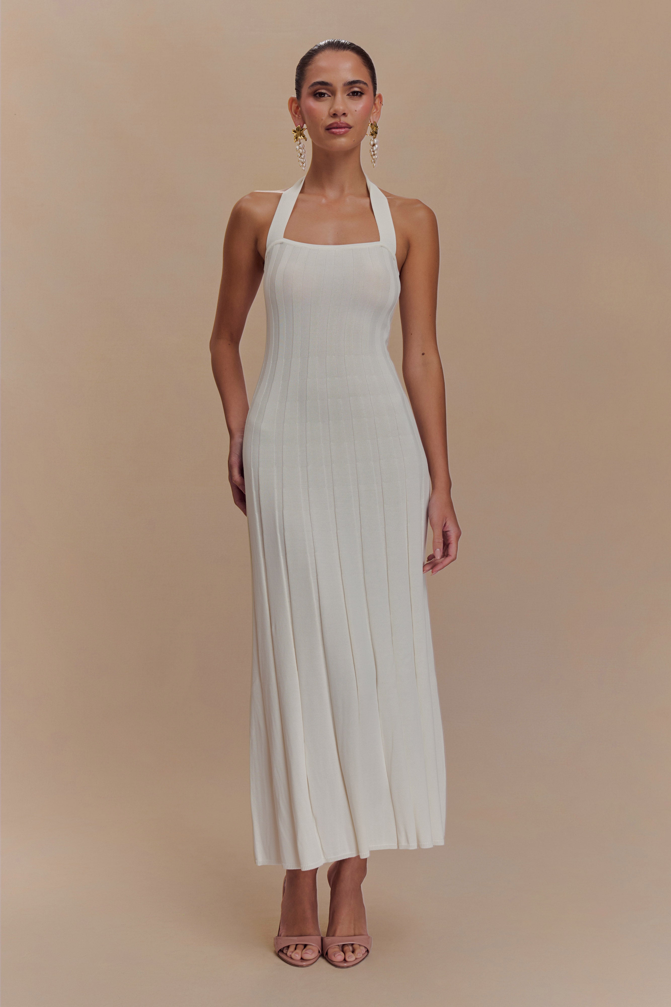 Jacqui Halter Knit Midi Dress - Ivory、mySite、solidvoid