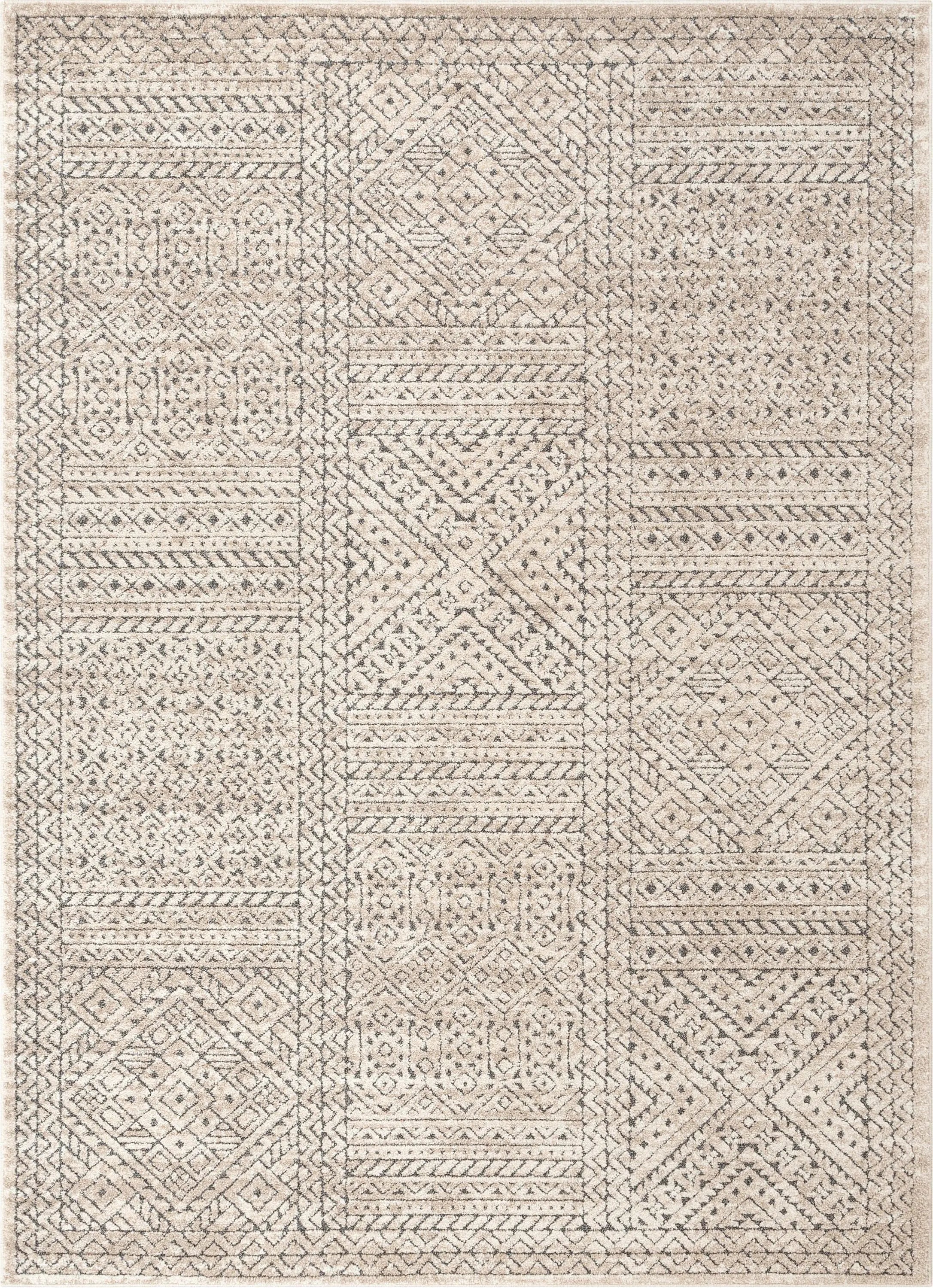 Lyre Tribal Mosaic Tile-Work Beige & Grey Distressed High-Low Rug、mySite、gigharbornorthrealestate