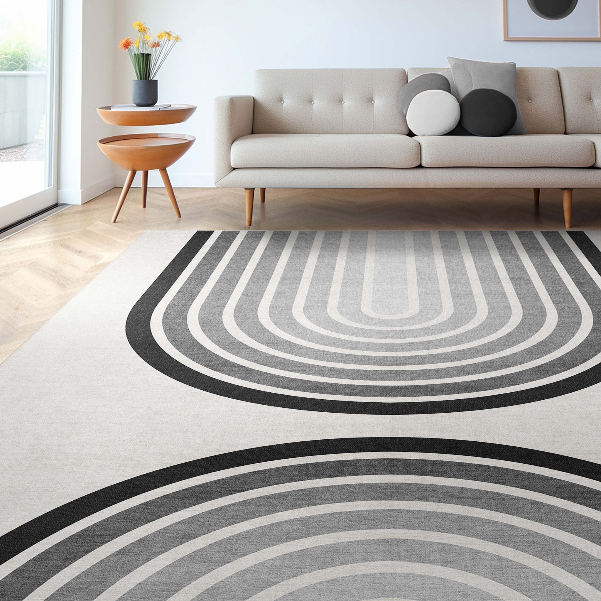 Apollo Modern Geometric Stripes Black & White Duo Arch Rug、mySite、gigharbornorthrealestate
