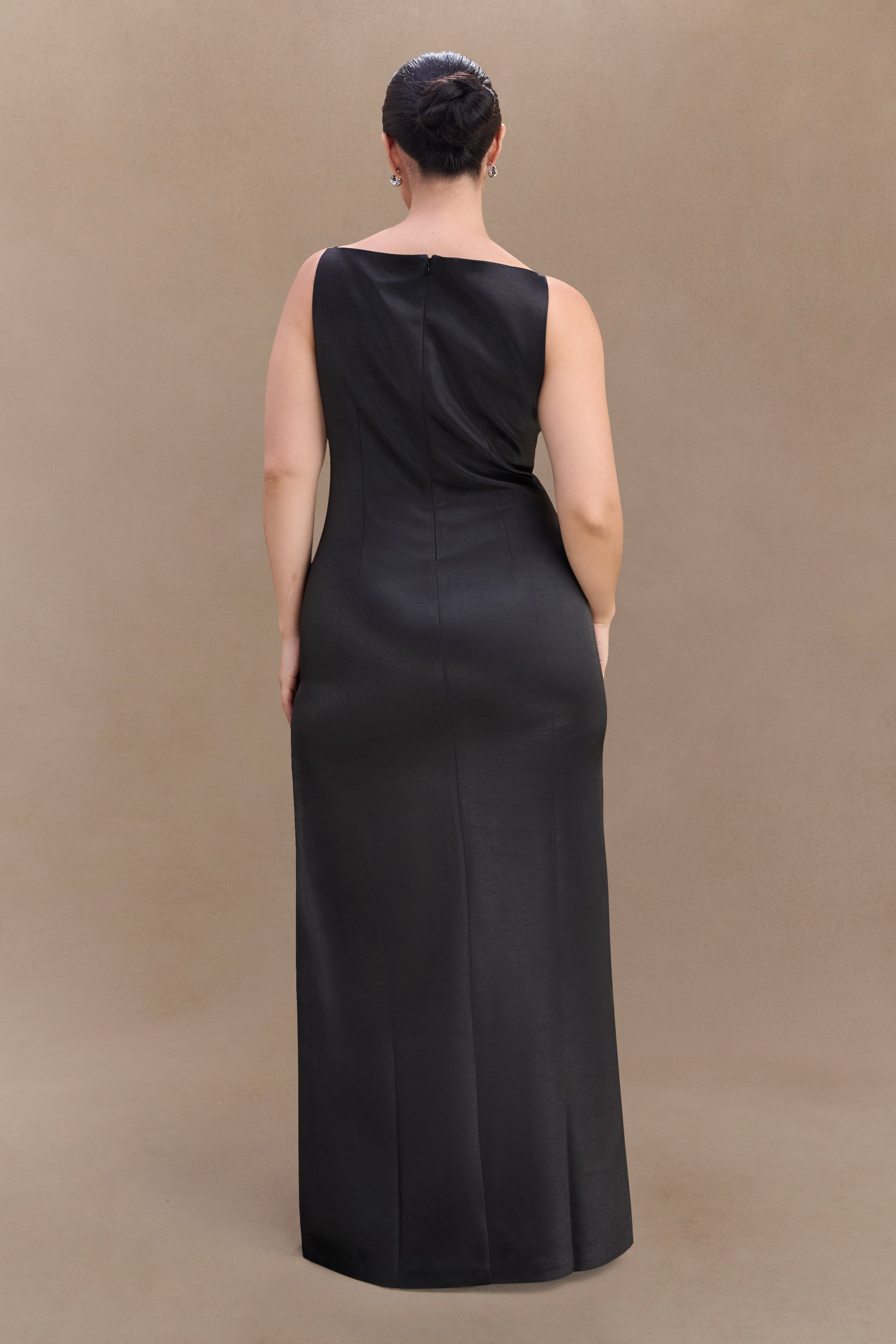 Violet Sleeveless Satin Maxi Dress - Black、mySite、solidvoid