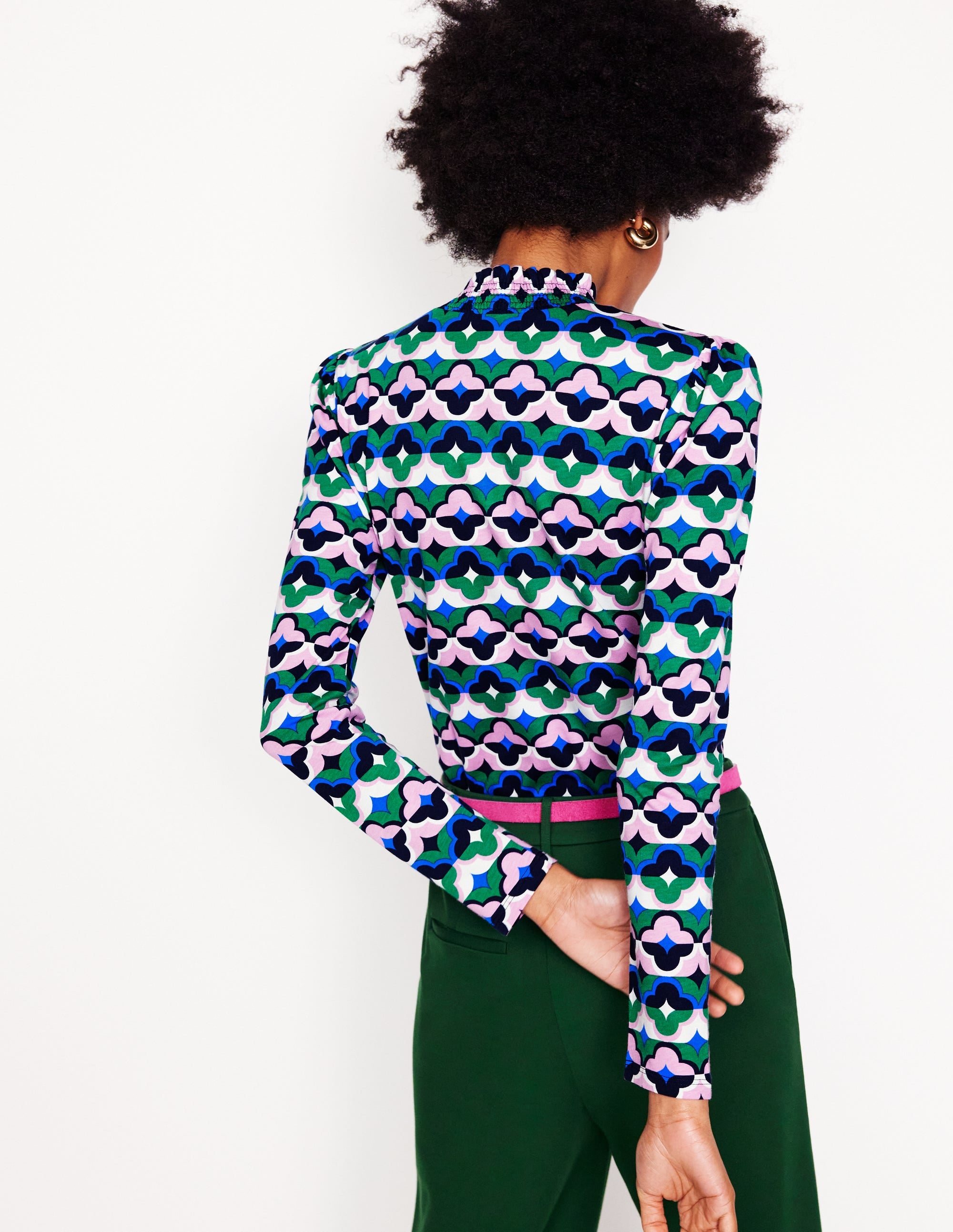  Smocked Neck Printed Top-Rich Emerald, Lucky Clover、mySite、ashleygrahame