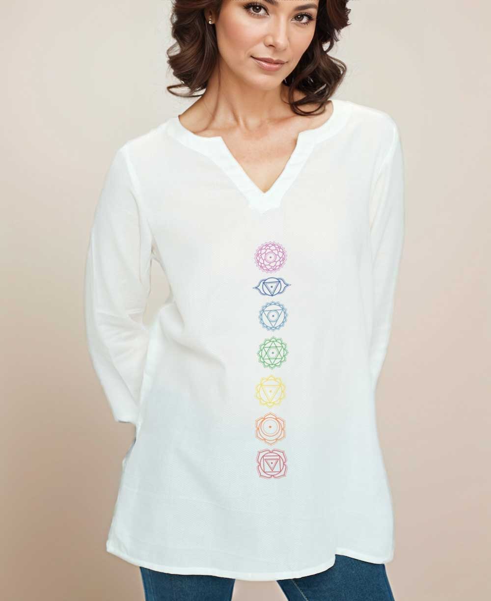 Chakra Design White Woven Lightweight Cotton Tunic Top、mySite、topwebapps