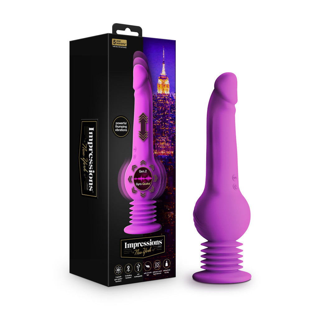 Impressions By Blush® | New York Gyro-Quake™ 9.75 Inch Vibrating & Thumping G Spot Dildo – Platinum Cured Silicone - Purple、mySite、bottomscart
