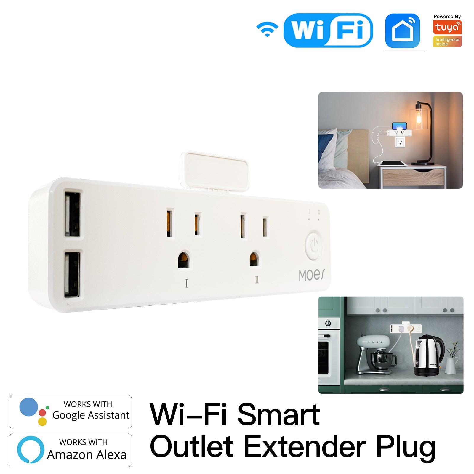 Wifi Smart US Outlet Extender Multi Plug Socket Outlet Shelf With Relay Status, Light Mode Adjustable、mySite、fannypackpong