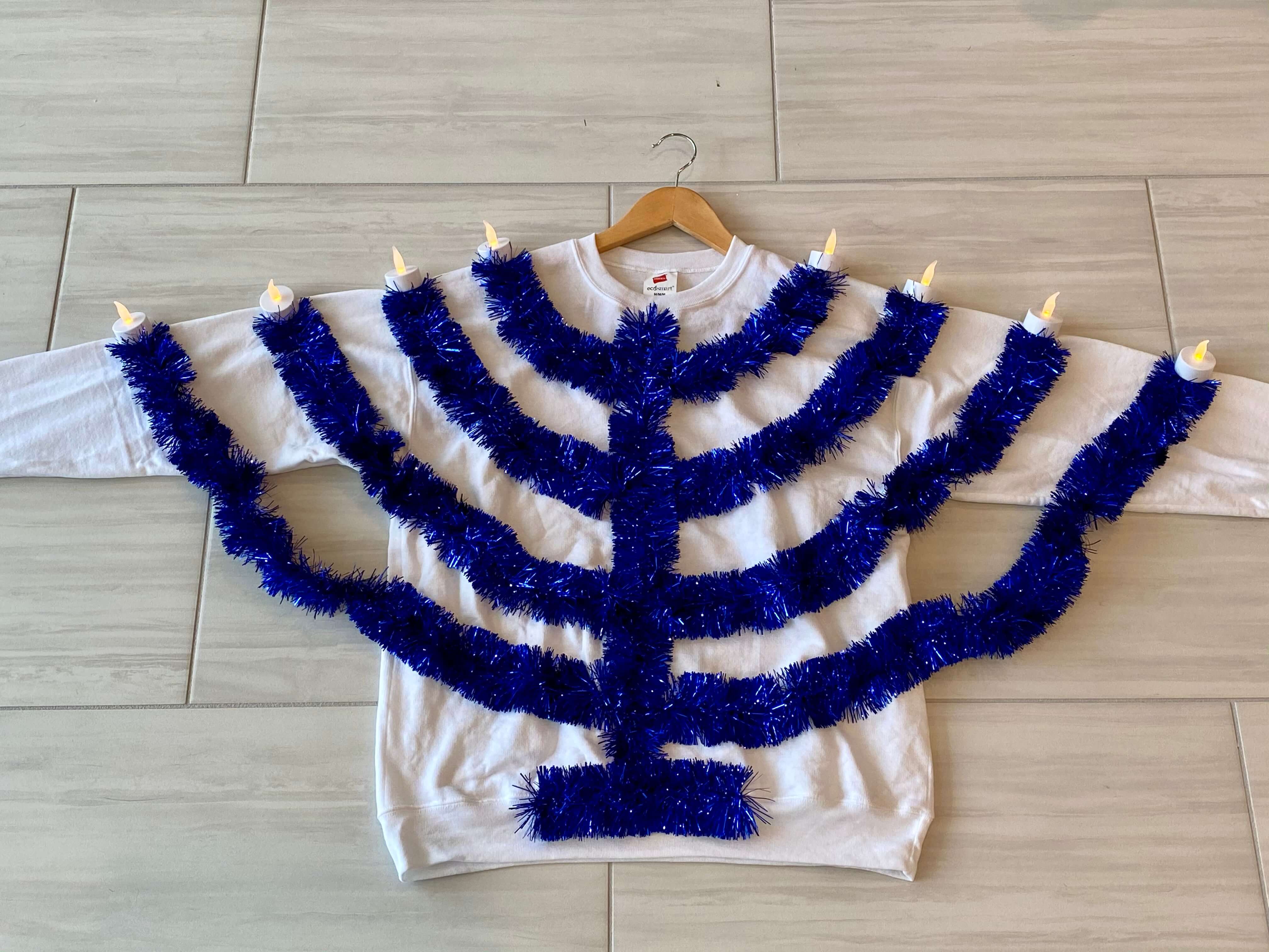 Light Up Menorah Hanukkah Unisex Sweatshirt - Blue or White、mySite、topwebapps