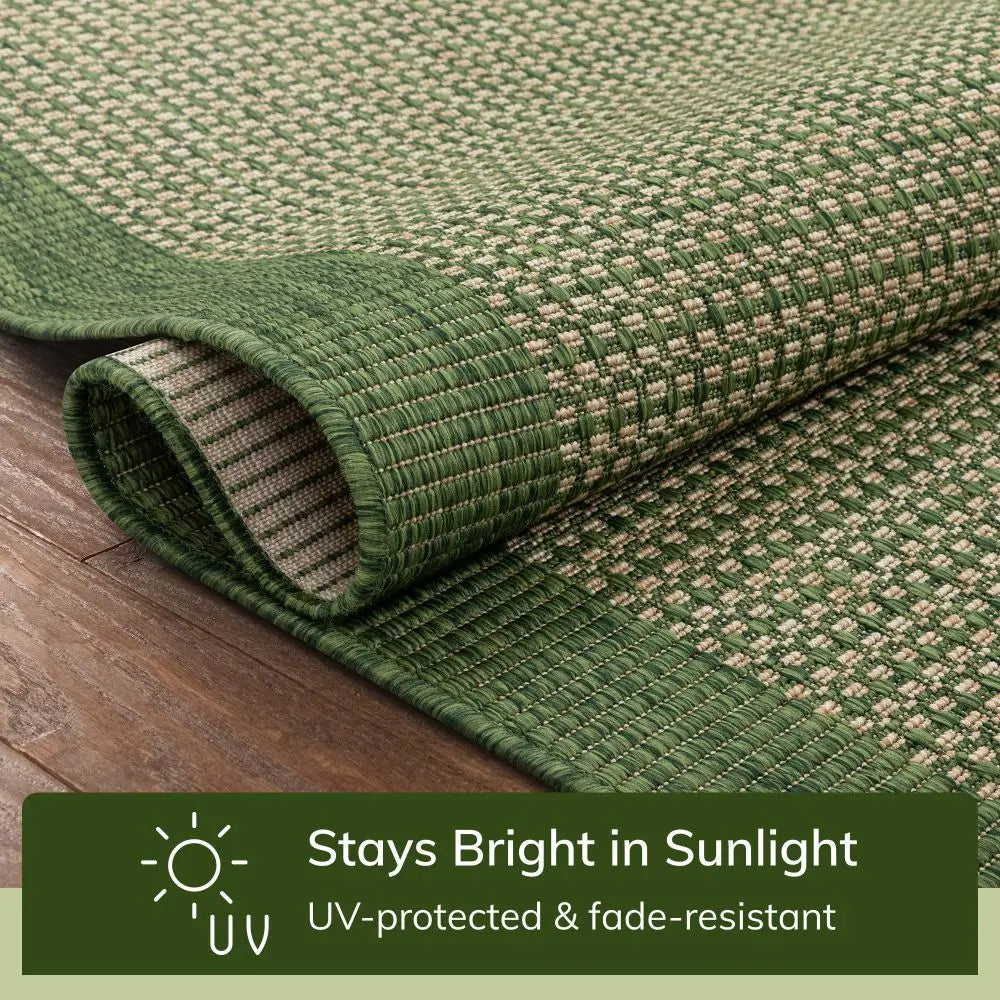 Odin Solid & Striped Border Indoor Outdoor Green Flatweave Rug、mySite、gigharbornorthrealestate