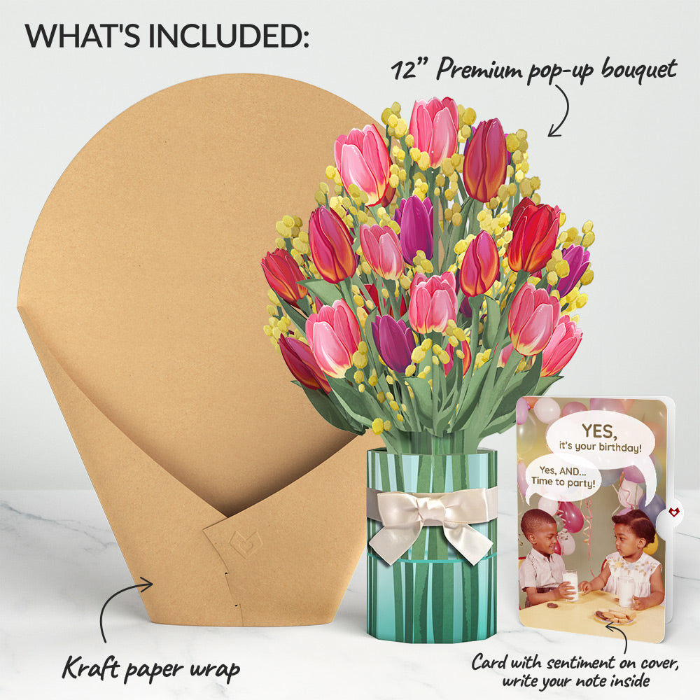 Cheerful Tulips Birthday Bouquet and Time to Party Sentiment Set、mySite、solidvoid