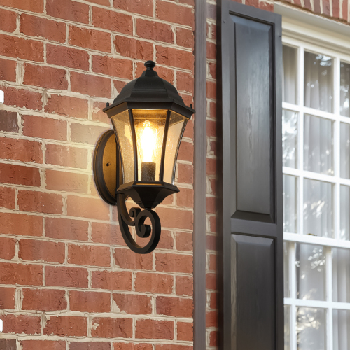27"(H) 1-Pack Outdoor Wall Lantern with Dusk to Dawn Sensor, Black Weatherrproof Exterior Light Fixture with Clear Bubble Glass, Vintage Wall Sconce for Porch, Patio, Entryway, and Garage (No Bulb)、、eastwooduniform