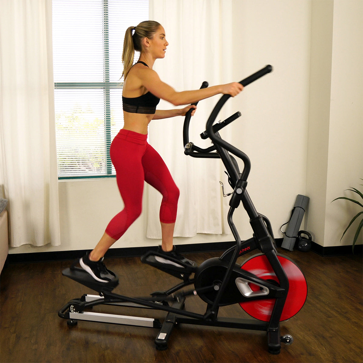  Sunny Strength™ Stride Elliptical Machine Magnetic Fitness w/ Device Holder, LCD Monitor and Heart Rate Monitoring、mySite、ghnorth