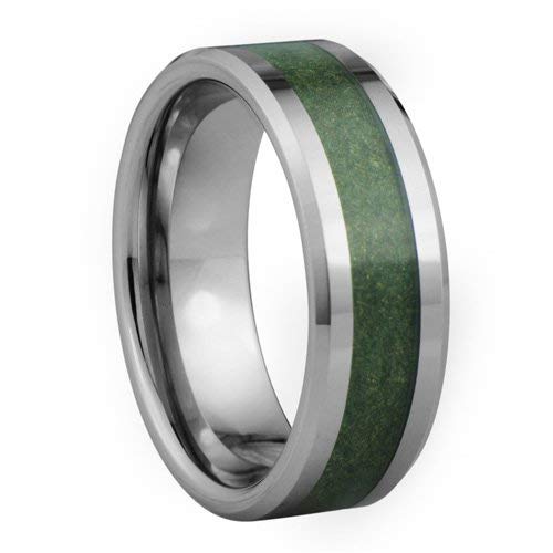 Tungsten ring with green leather inlay - 8mm wide、mySite、topwebapps