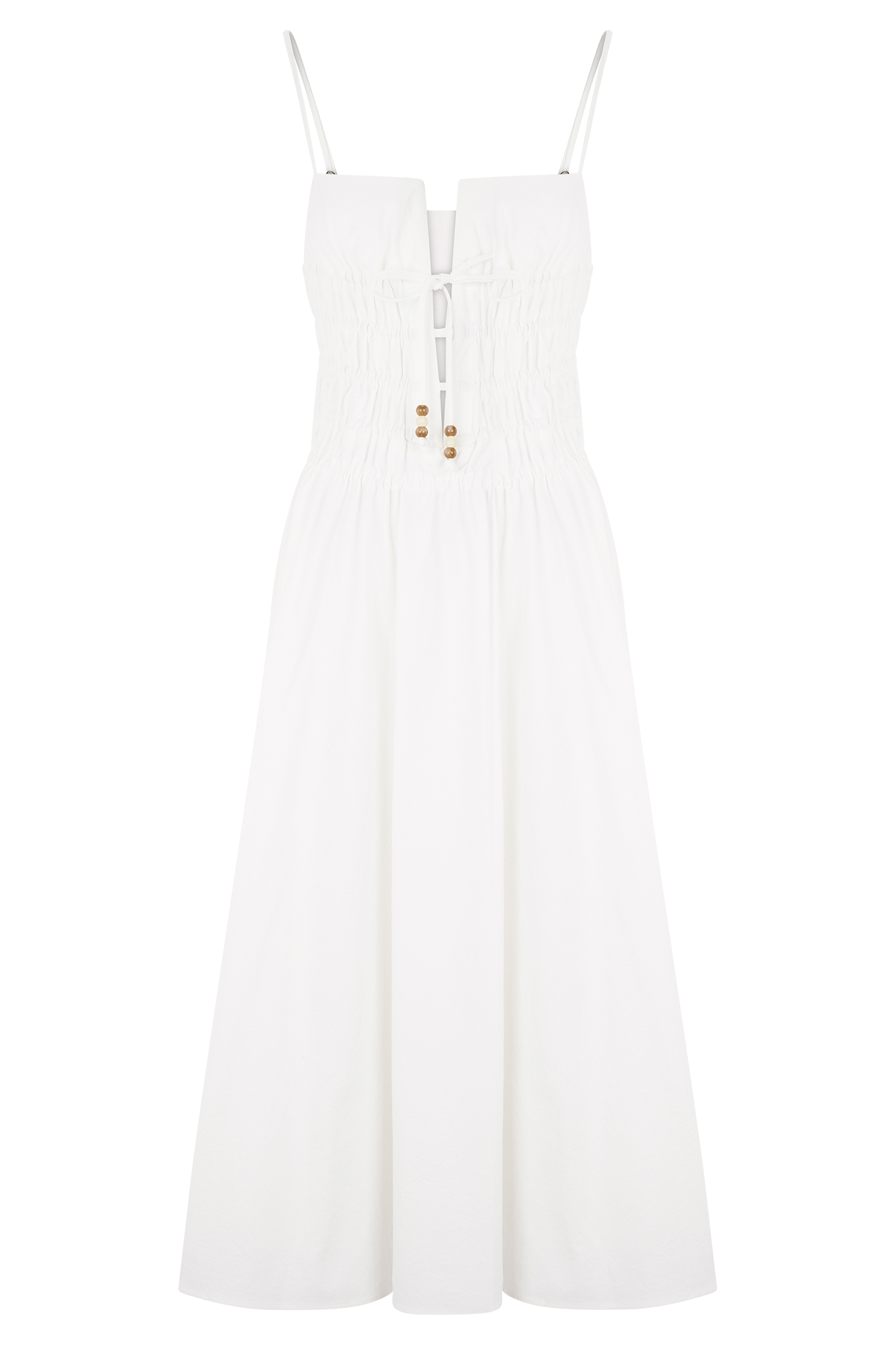 Elias Shirred Cotton Midi Dress - White、mySite、solidvoid