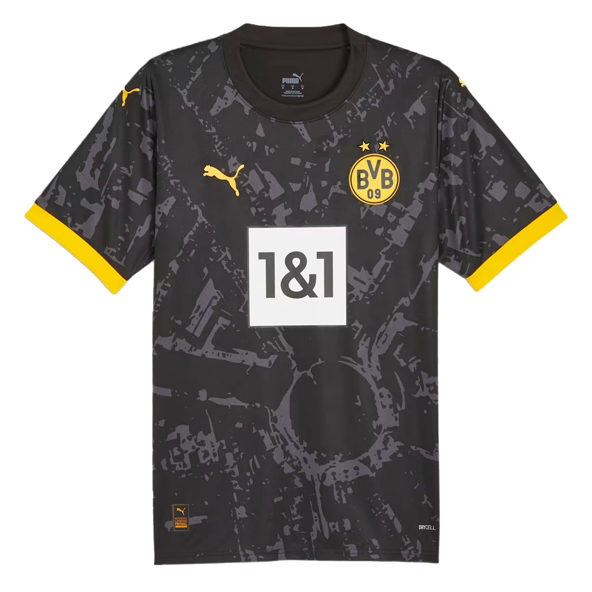 PUMA Men's Borussia Dortmund 2023/24 Away Jersey Black/Yellow、mySite、noshort