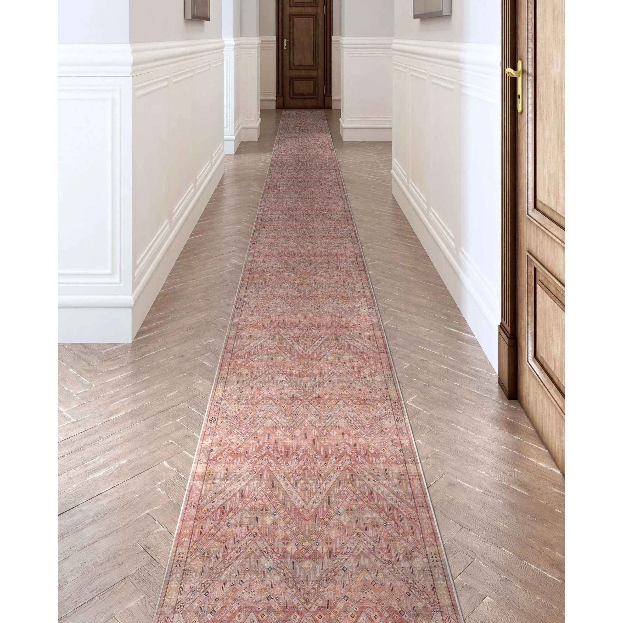 Anya Vintage Tribal Chevron Pink Beige Rust Flat-Weave Rug、mySite、gigharbornorthrealestate