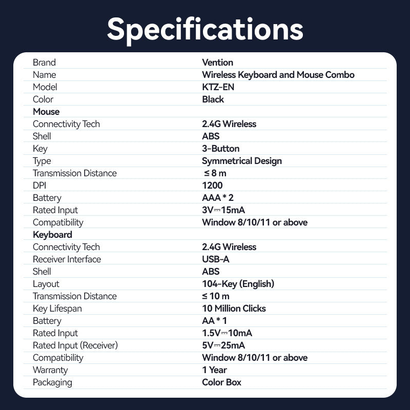 Vention Wireless Full-Sized Silent Keyboard and Mouse Combo Black Slim Type、mySite、fannypackpong