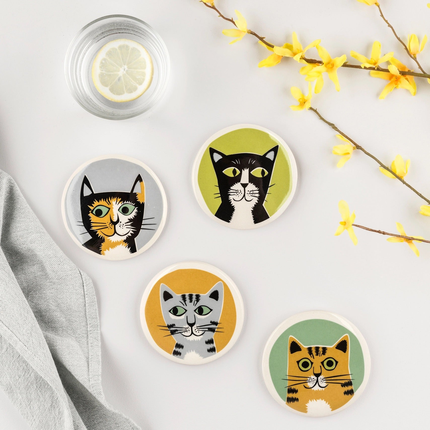 Handmade Ceramic Cat Coasters Box Set of 4、mySite、g9winljtr