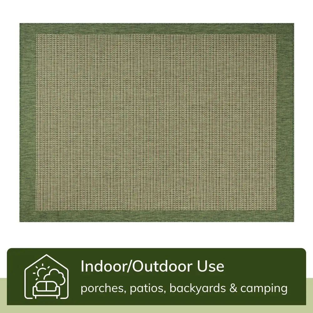 Odin Solid & Striped Border Indoor Outdoor Green Flatweave Rug、mySite、gigharbornorthrealestate