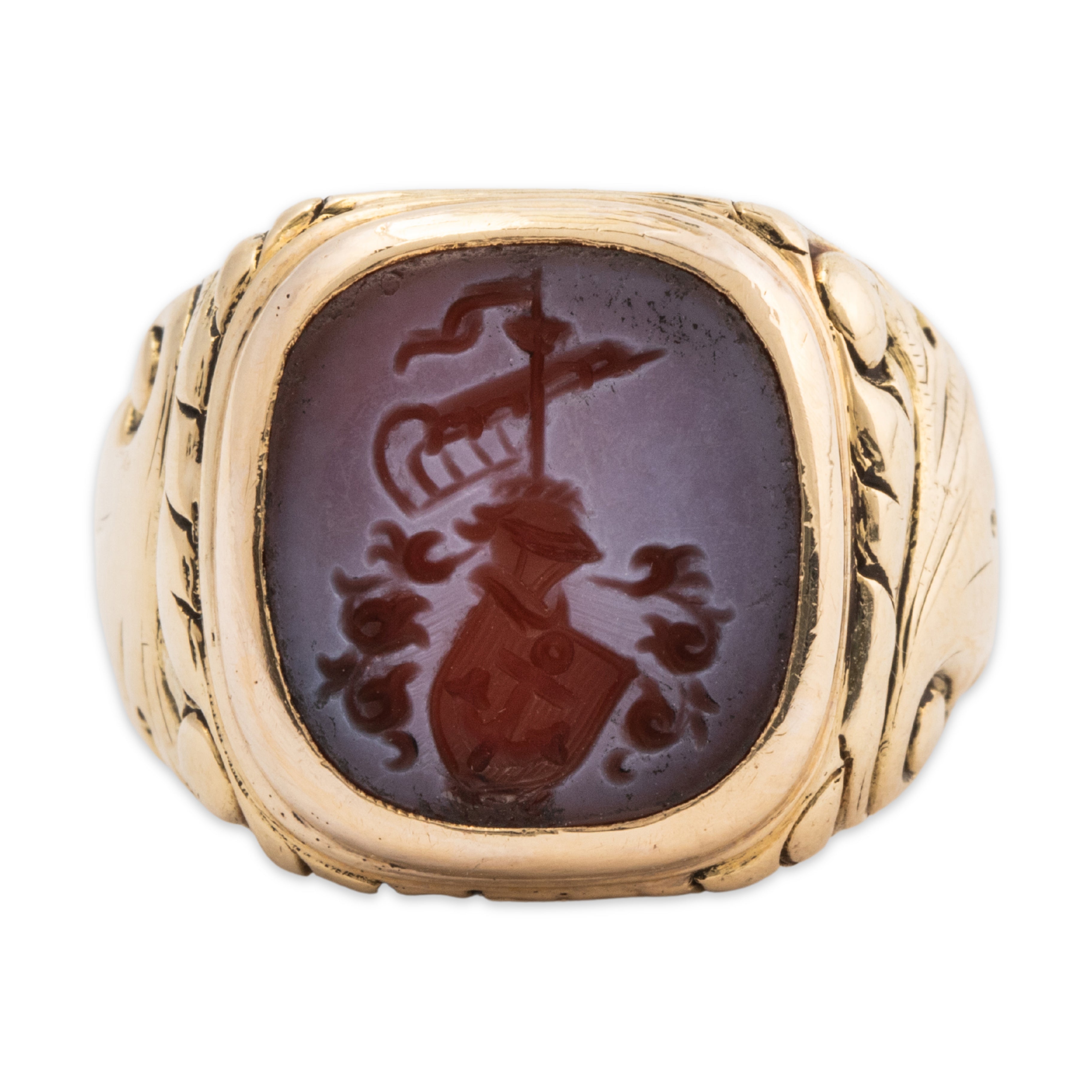ANTIQUE 14K YELLOW GOLD RED CARNELIAN ANCHOR SHIP INTAGLIO SIGNET RING 6.5、mySite、hinf8tx79