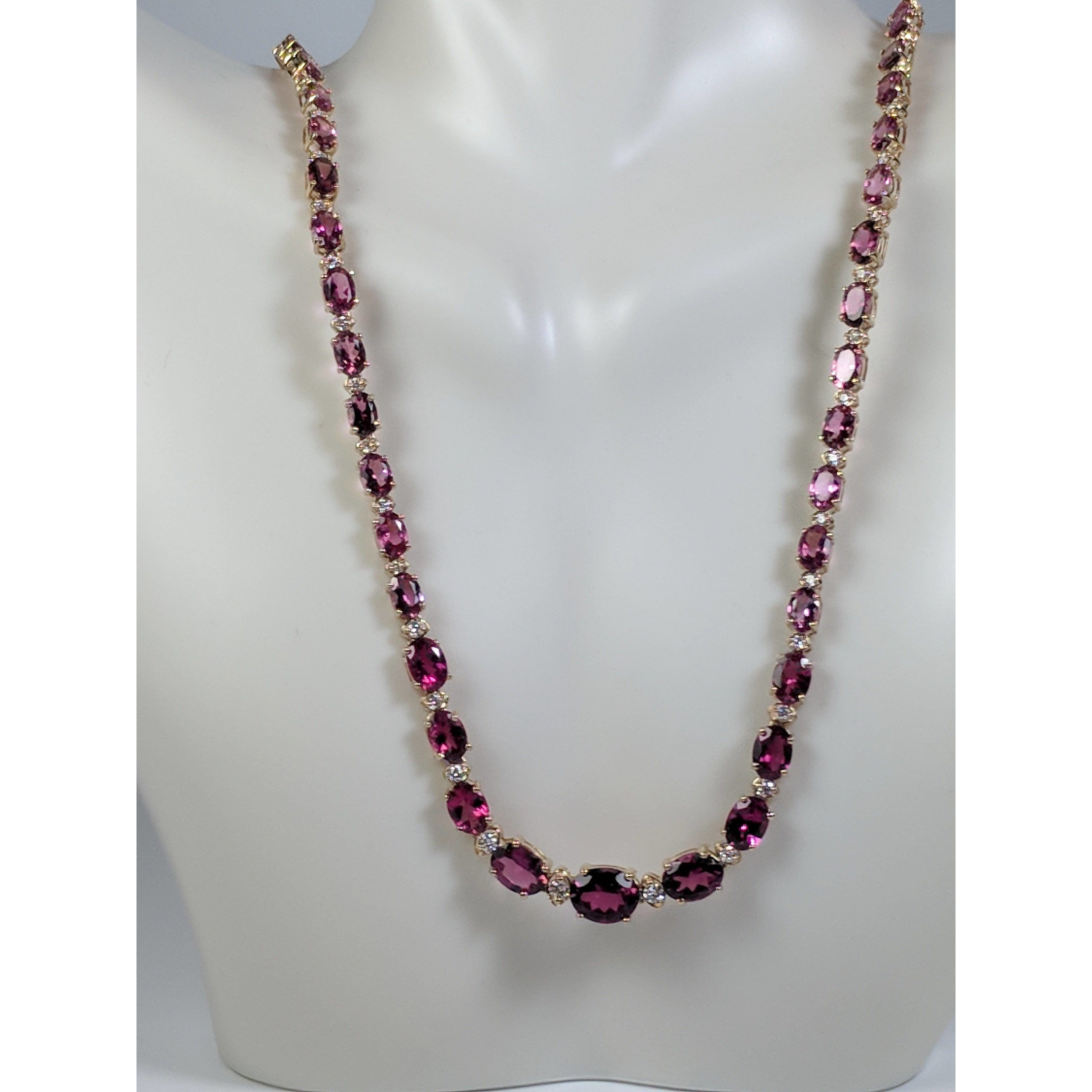 Pink Tourmaline and Diamond SET, 27.4ctw Necklace & 7.45ctw Earrings in 14K Gold, STUNNING!、mySite、g9winljtr